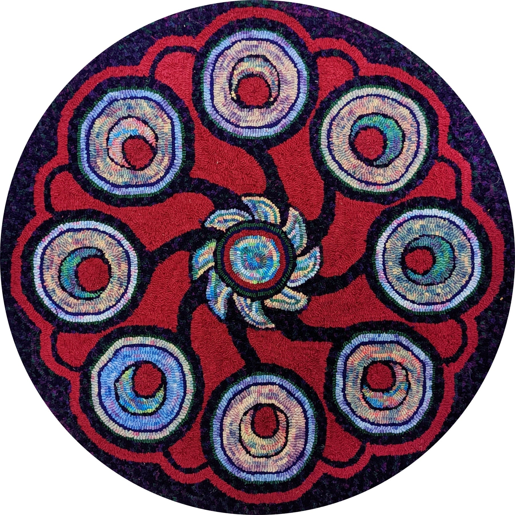 Circles Within Circles, rug hooked by Liz Crouch