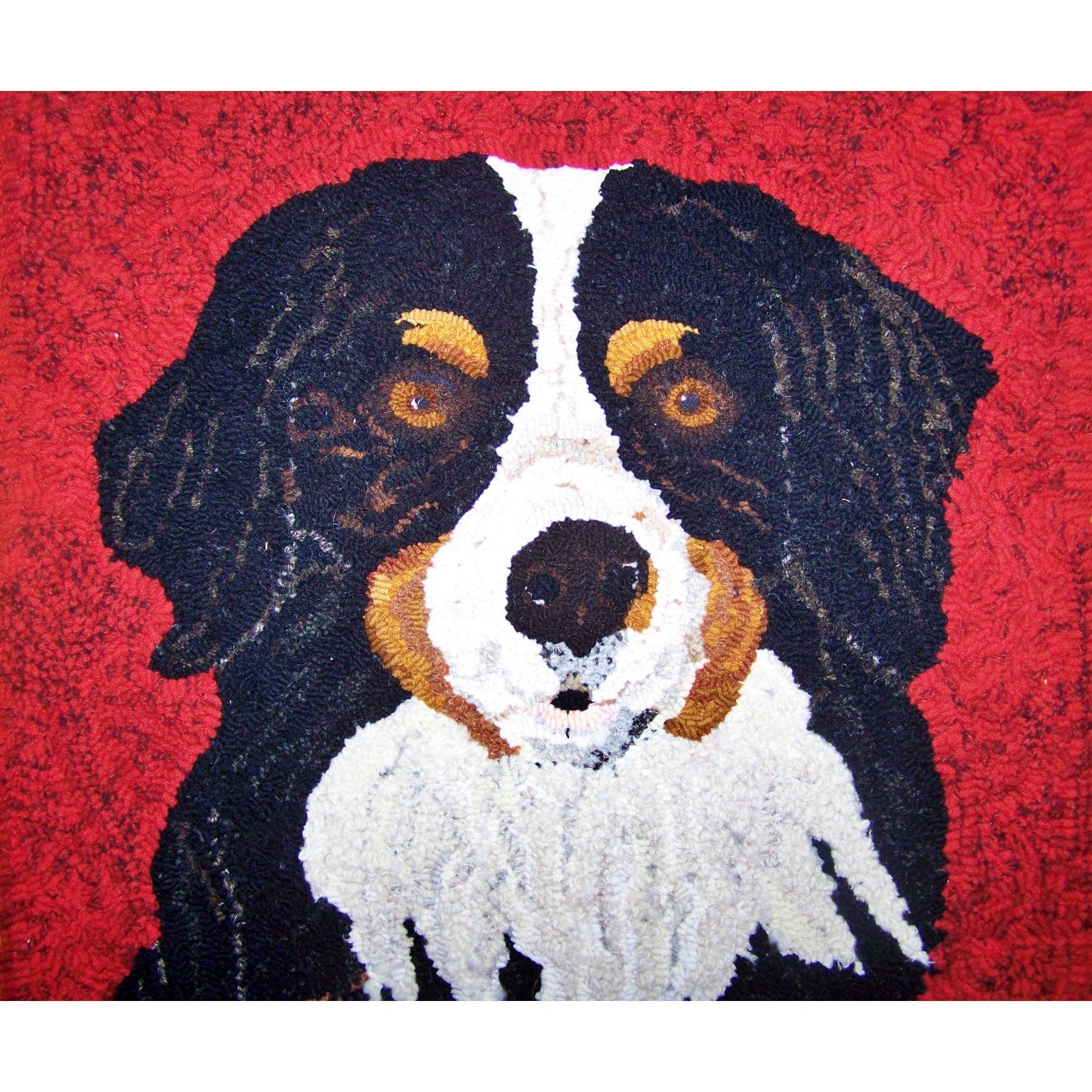Bernese Mountain Dog, rug hooked by Laura Fitch