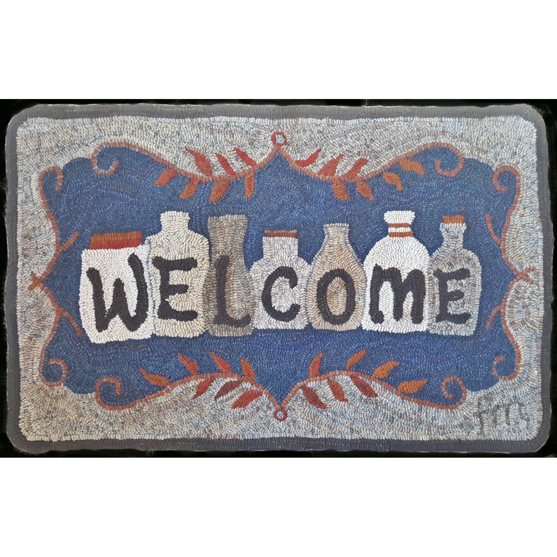Welcome Jars, rug hooked by Fritz Mitnick