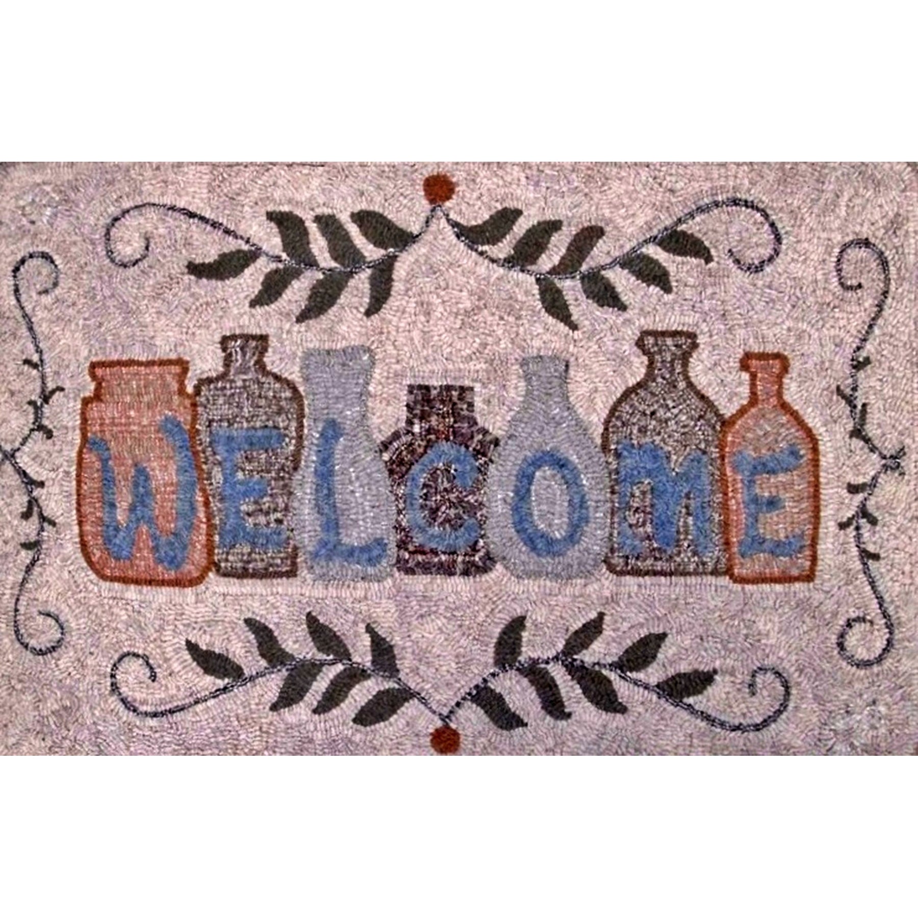 Welcome Jars, rug hooked by Connie Bradley