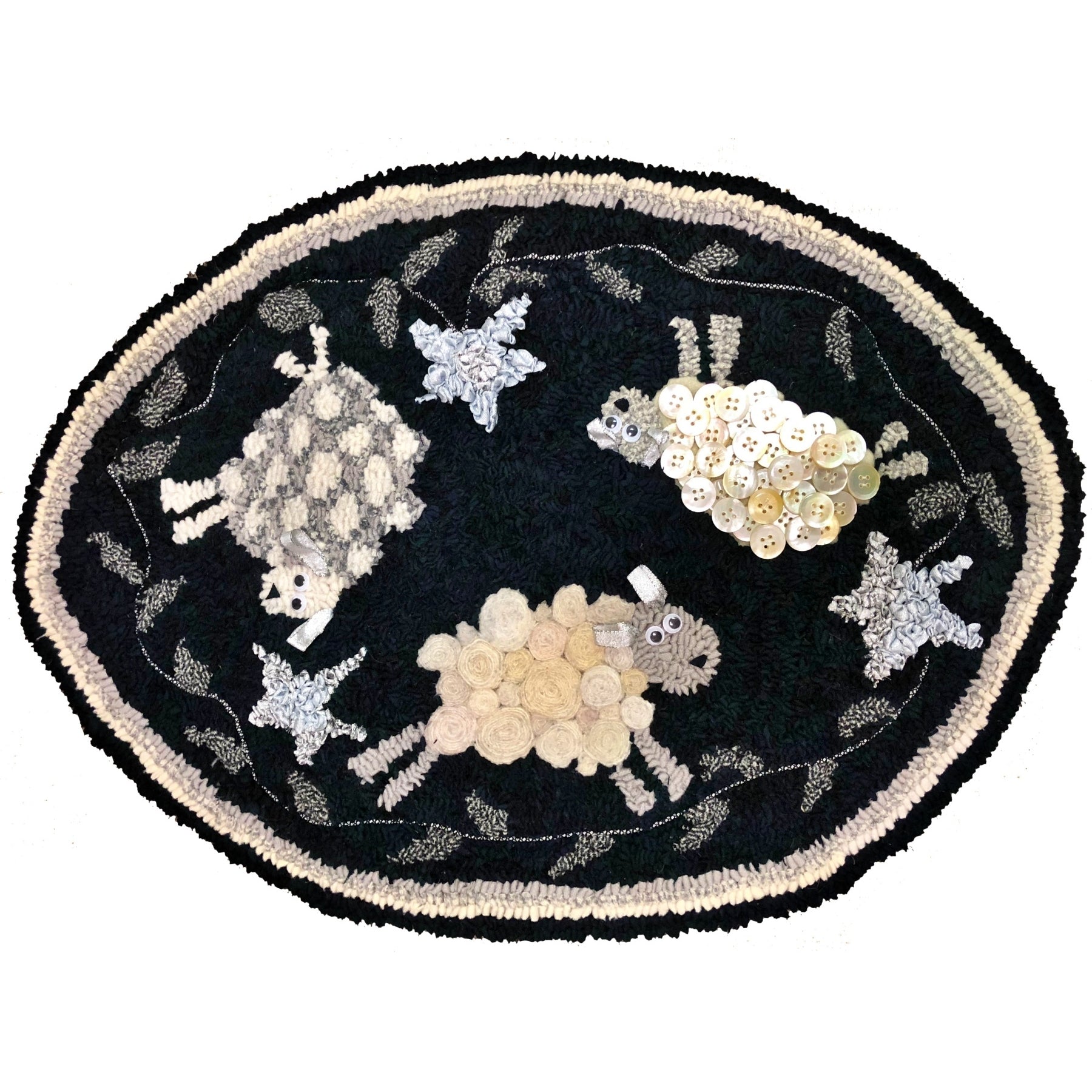 Counting Oval Sheep, rug hooked by Melissa Pattacini