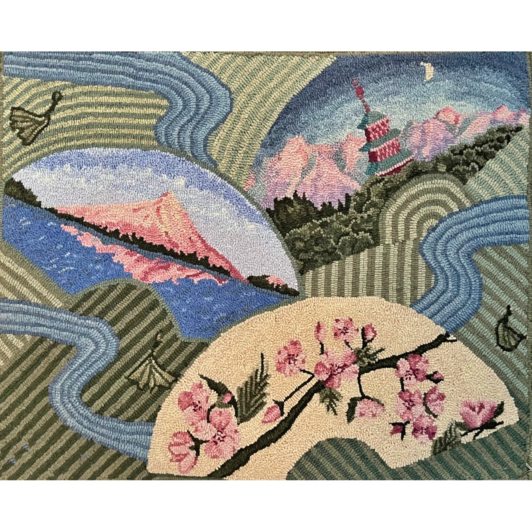 Beautiful Scenery in Japan, rug hooked by Pat Sahakian