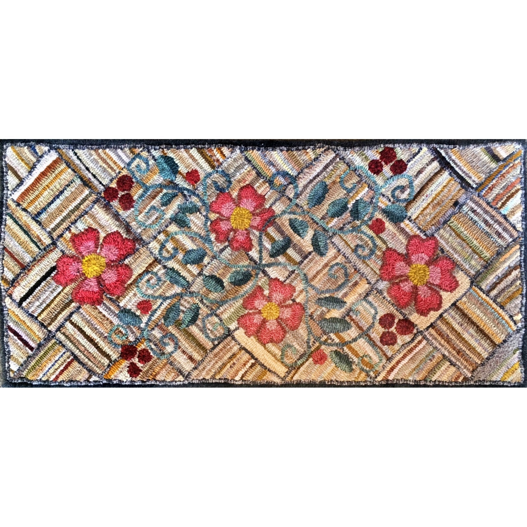 Val's Old Iowa Weave Runner, rug hooked by Valerie Begeman