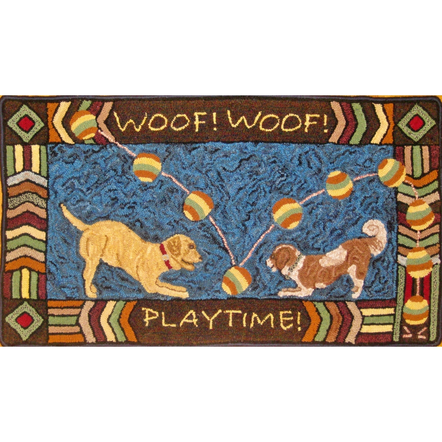 Woof Woof, rug hooked by John Leonard