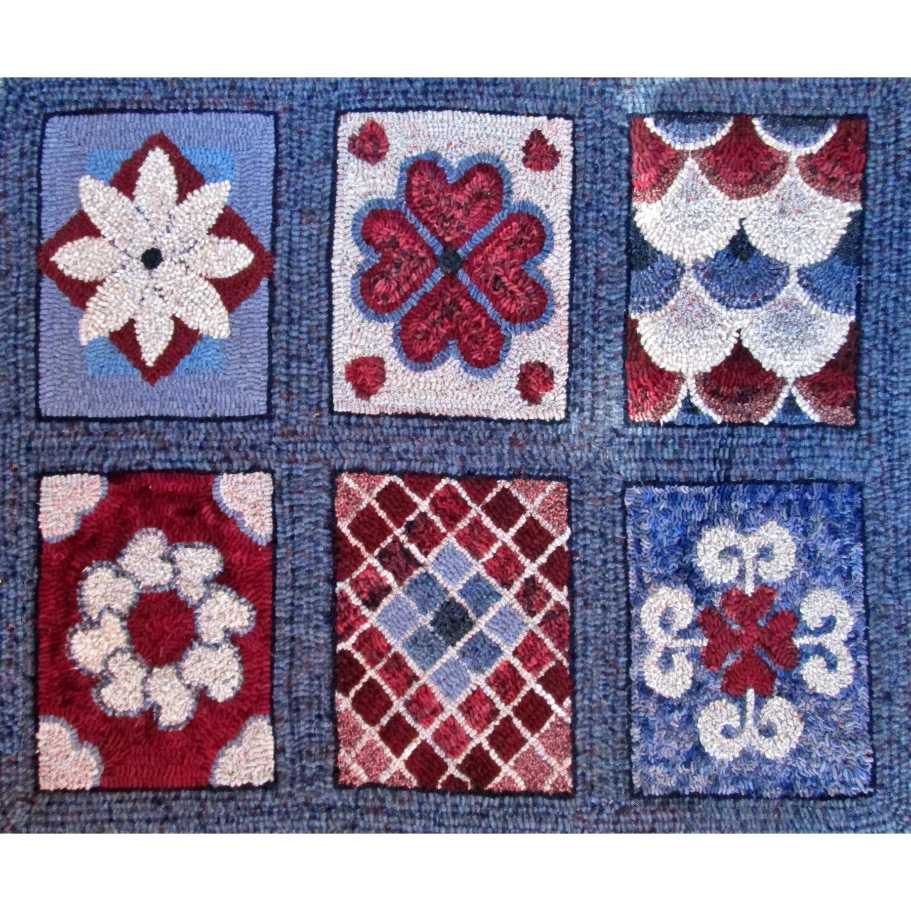 Quilt Squares, rug hooked by Connie Bradley
