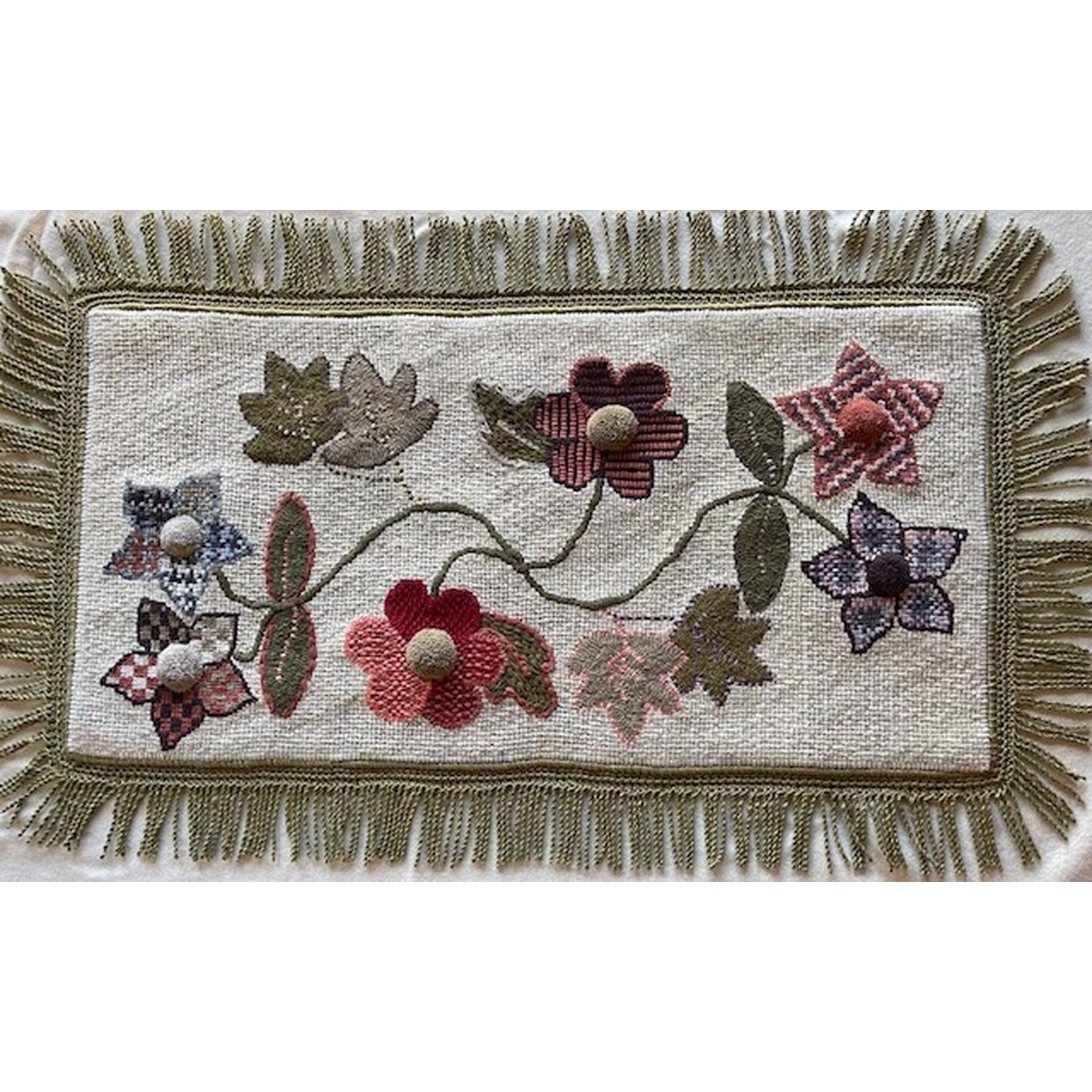 Primitive Floral Rug Runner - Small, rug hooked by Marianne Relka