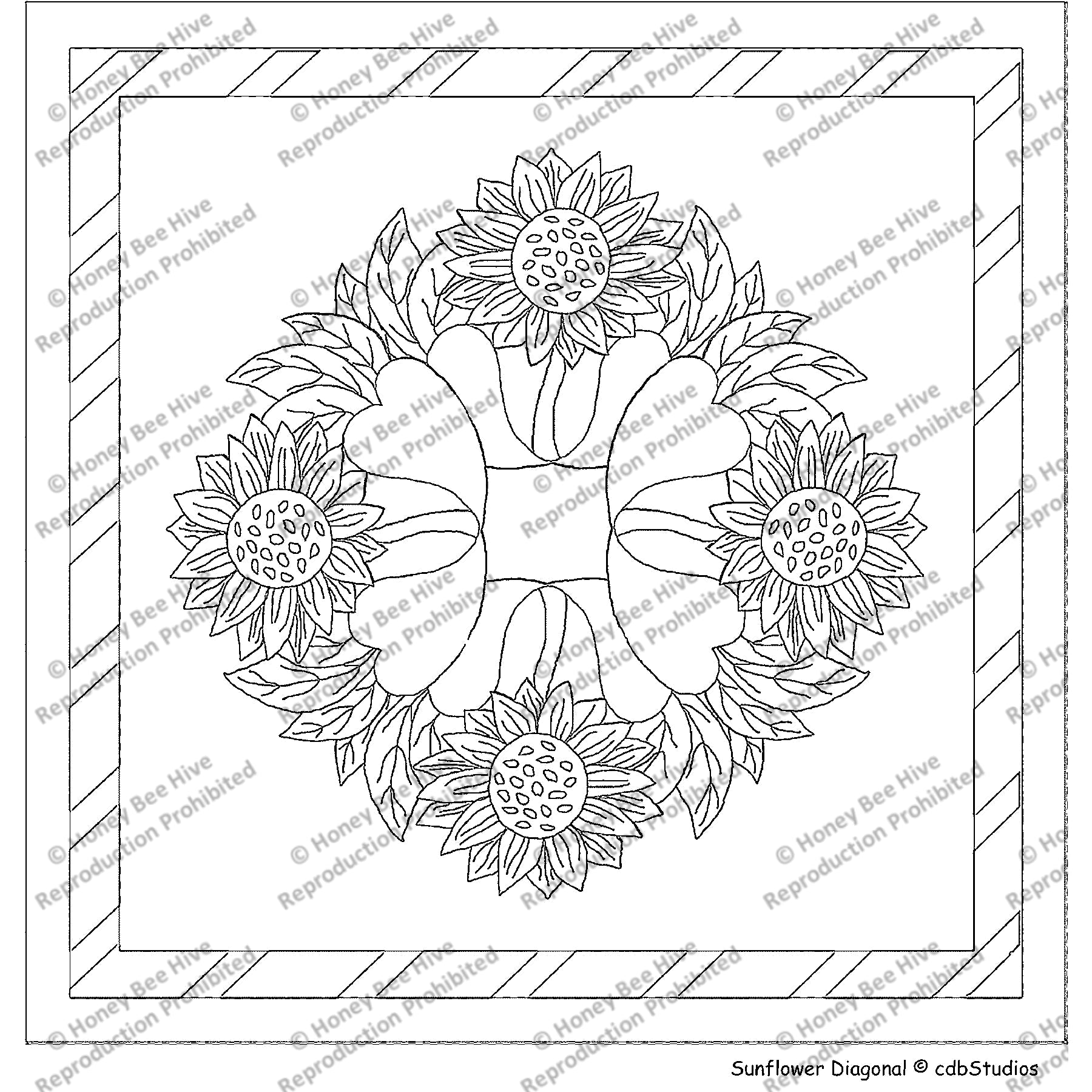 Sunflower Diagonal Grid, rug hooking pattern