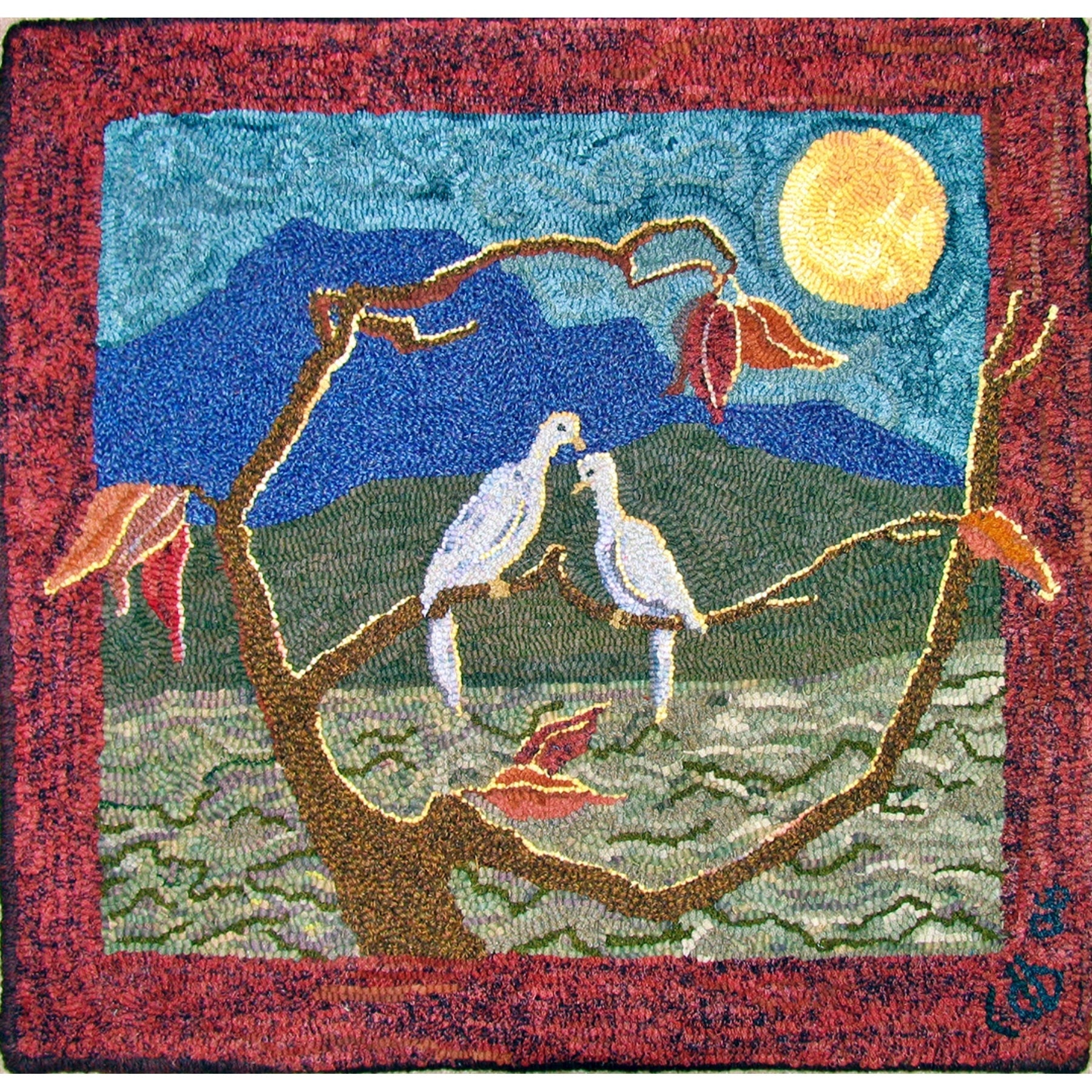 Moonlit Doves, rug hooked by Cheryl Bollenbach