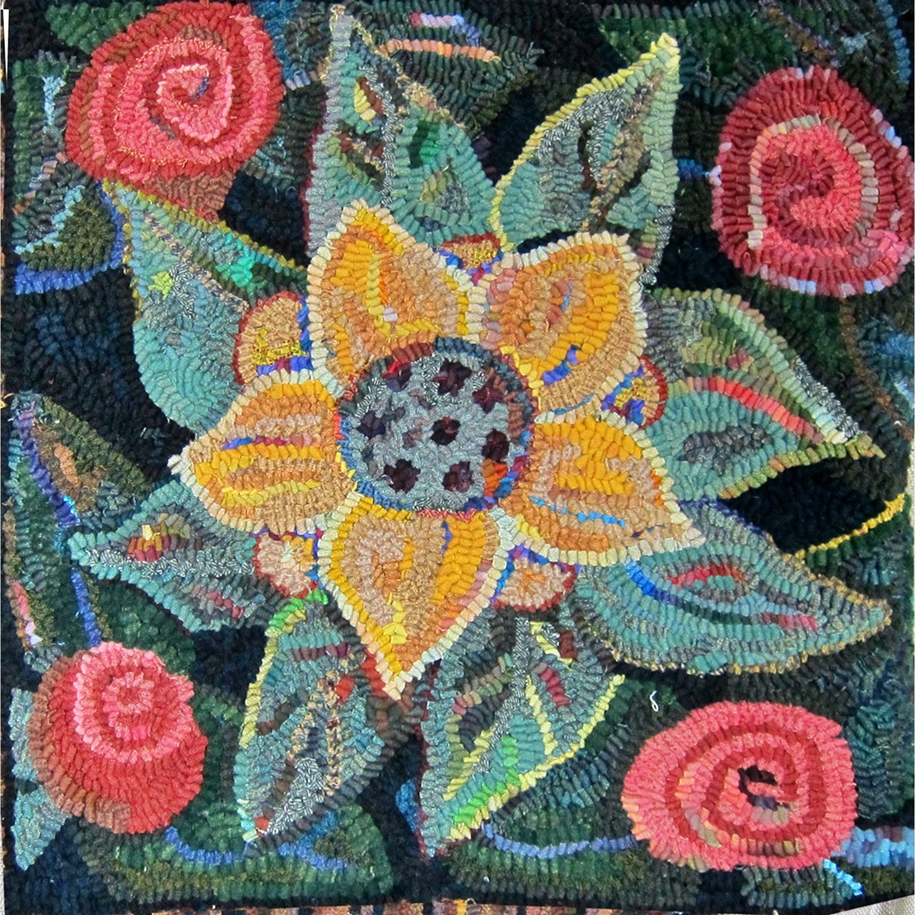Padula and Roses, rug hooked by Cheryl Bollenbach