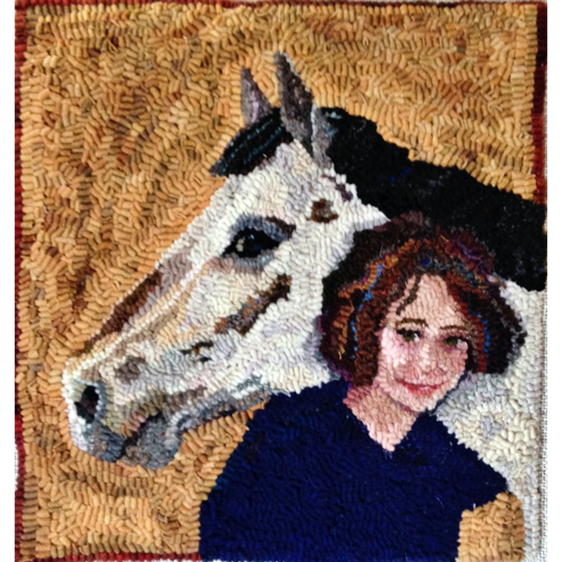 Horse Hug, rug hooked by Cheryl Bollenbach
