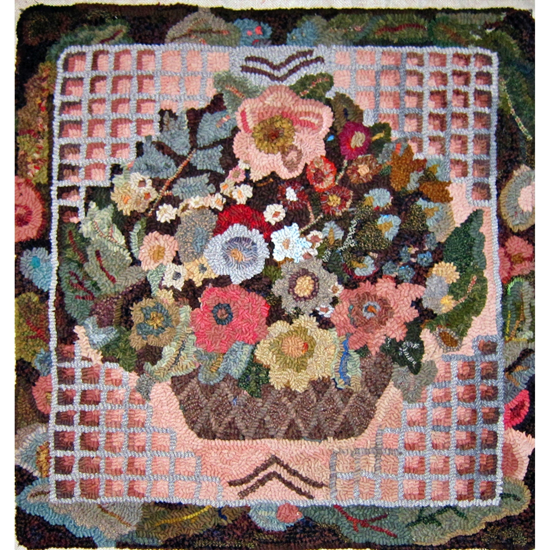 Antique Floral Adapation, rug hooked by Cheryl Bollenbach