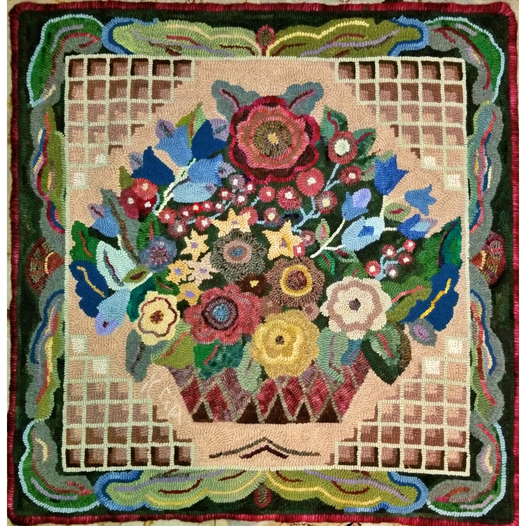 Antique Floral Adapation, rug hooked by Kim Adams