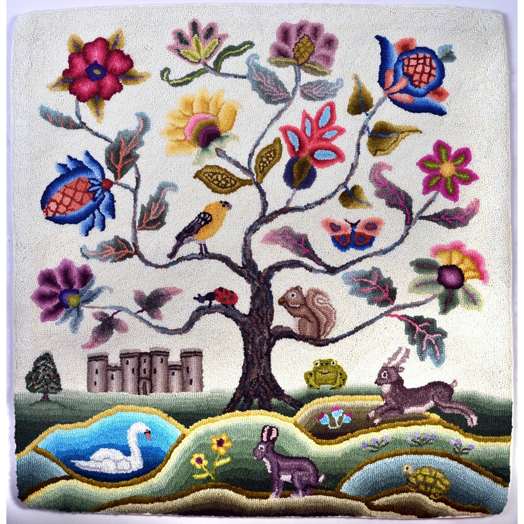 Tree of Life Crewel, rug hooked by John Leonard