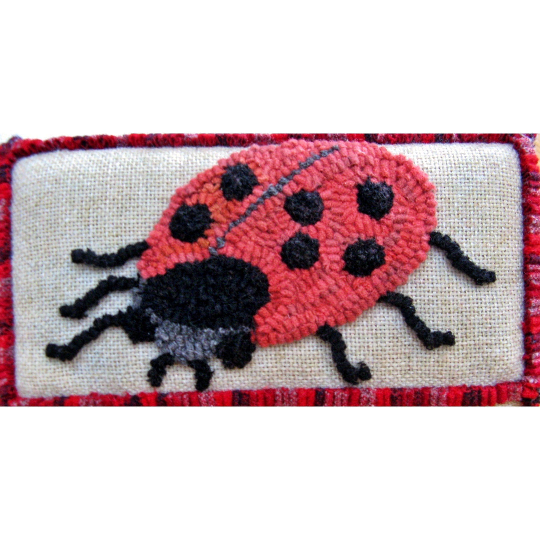Ladybug, rug hooked by Karen Maddox