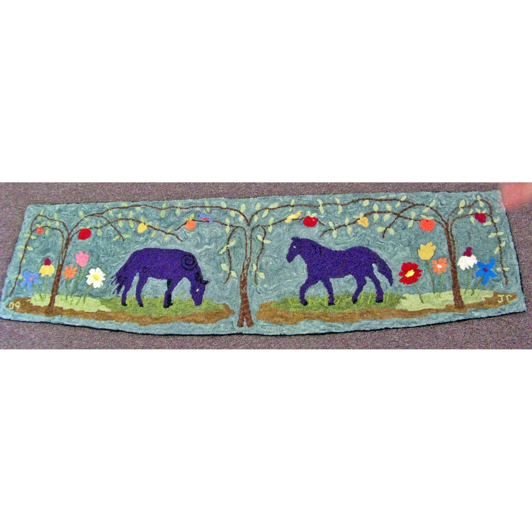 Two Horses, rug hooked by Janey Crum