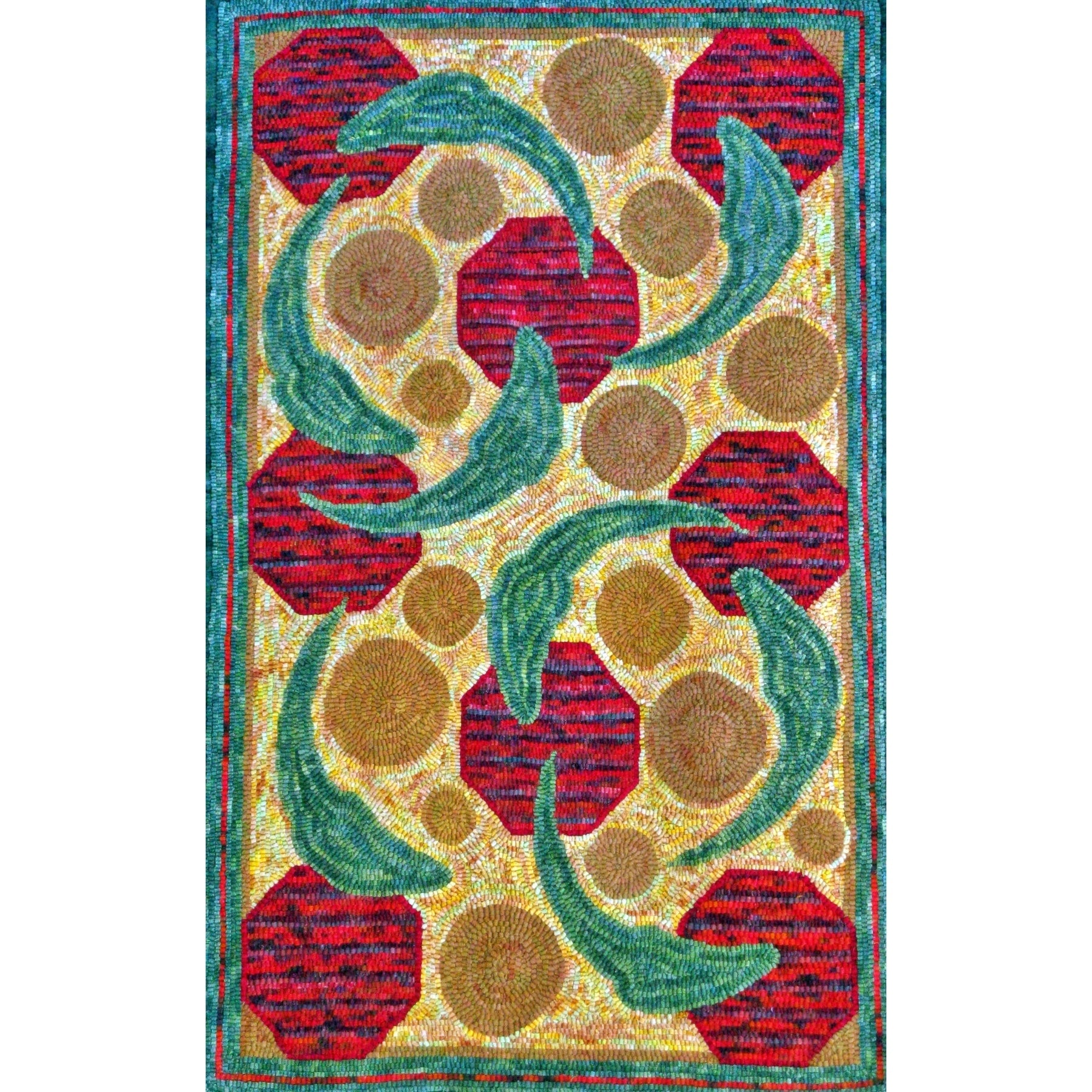 Stop and Go, rug hooked by Karen Maddox