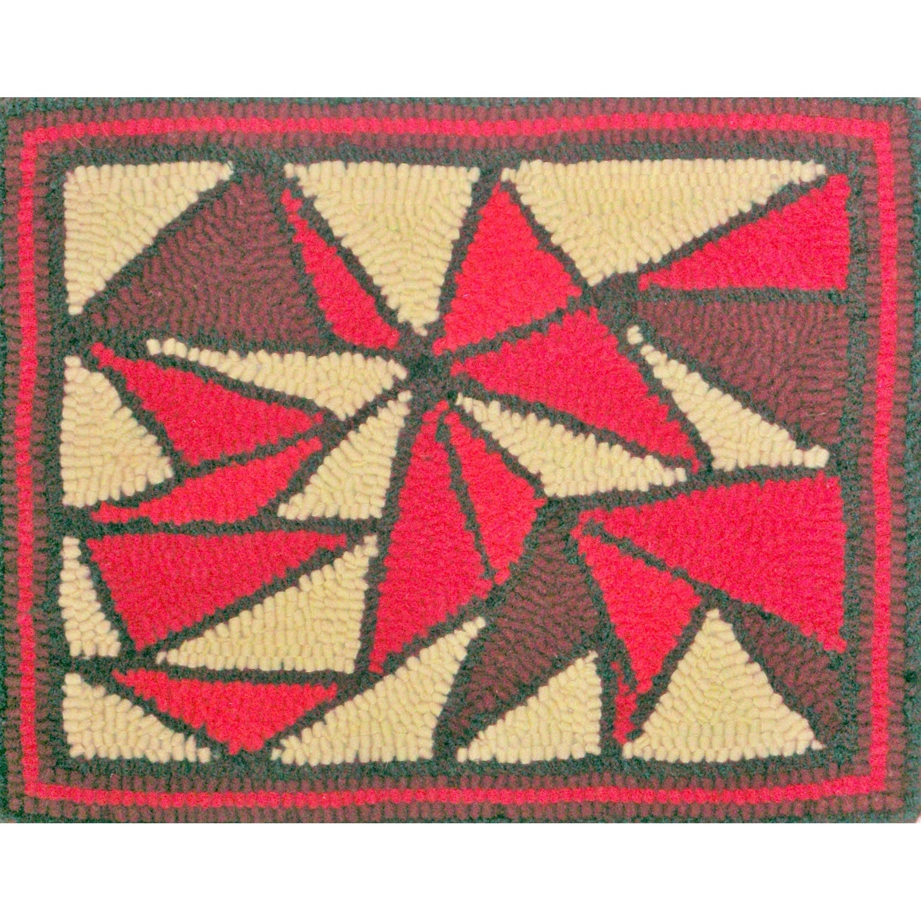 Twirling Triangles, rug hooked by Karen Maddox