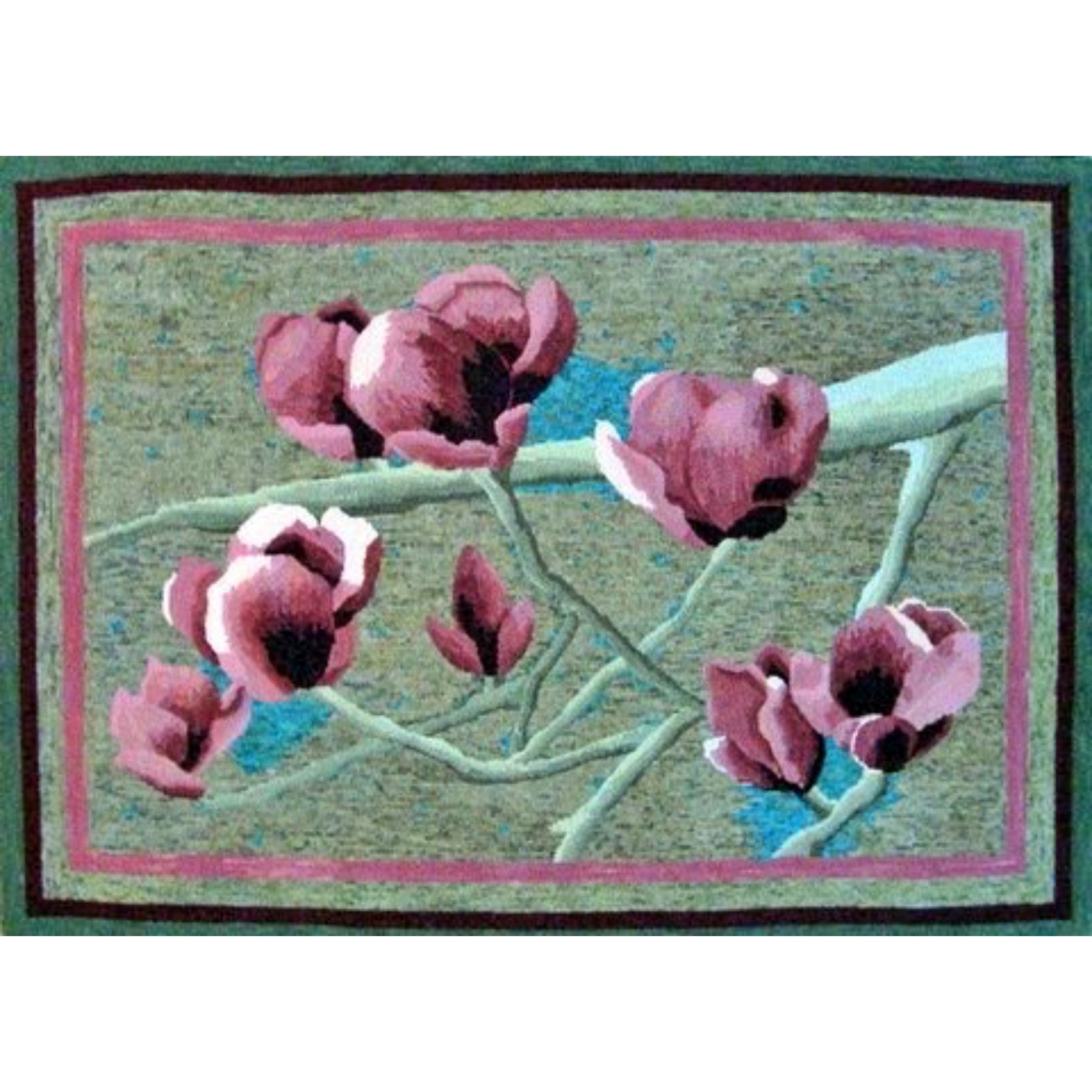 Oriental Magnolias, rug hooked by Sondra Kellar