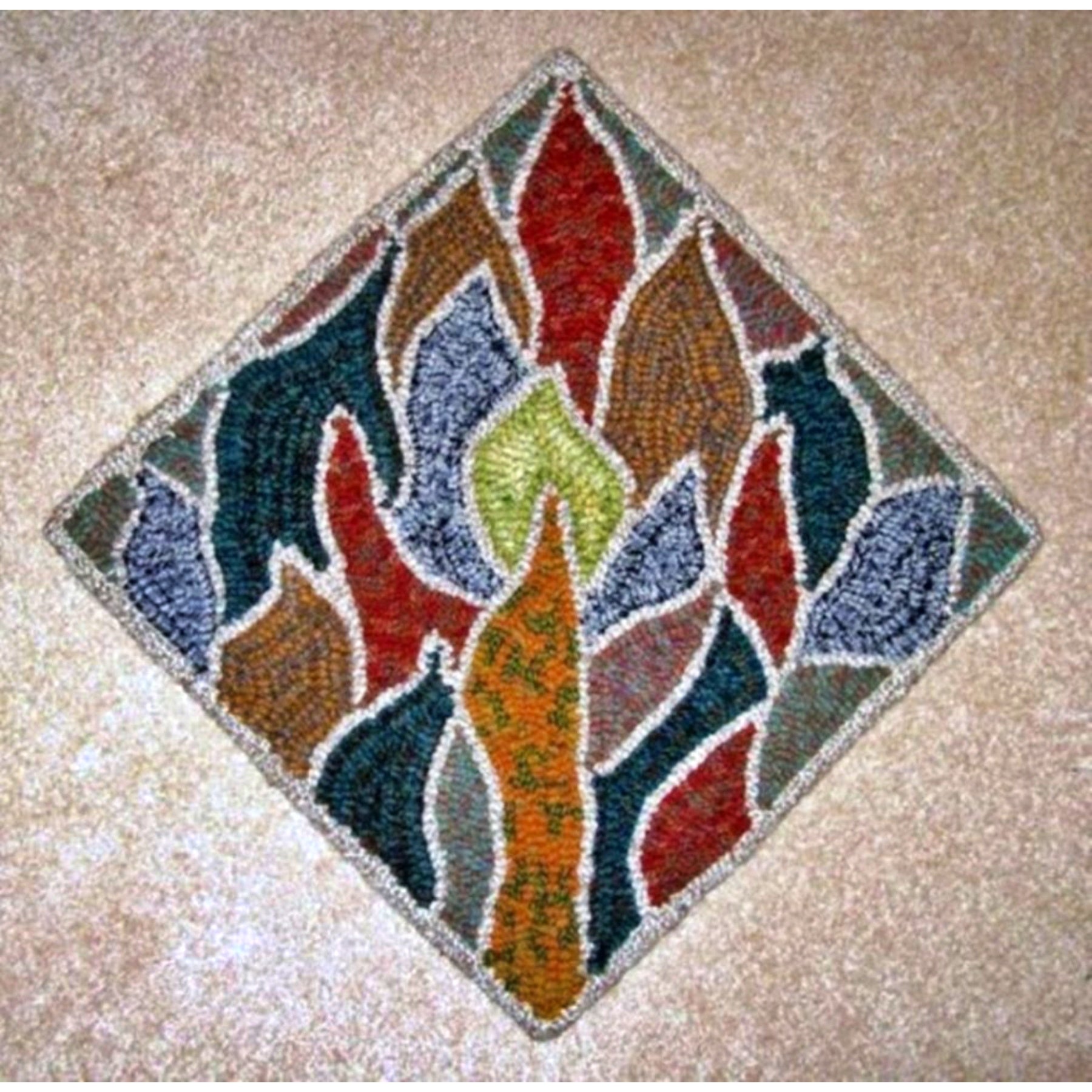 Flaming Textures, rug hooked by Karen Maddox