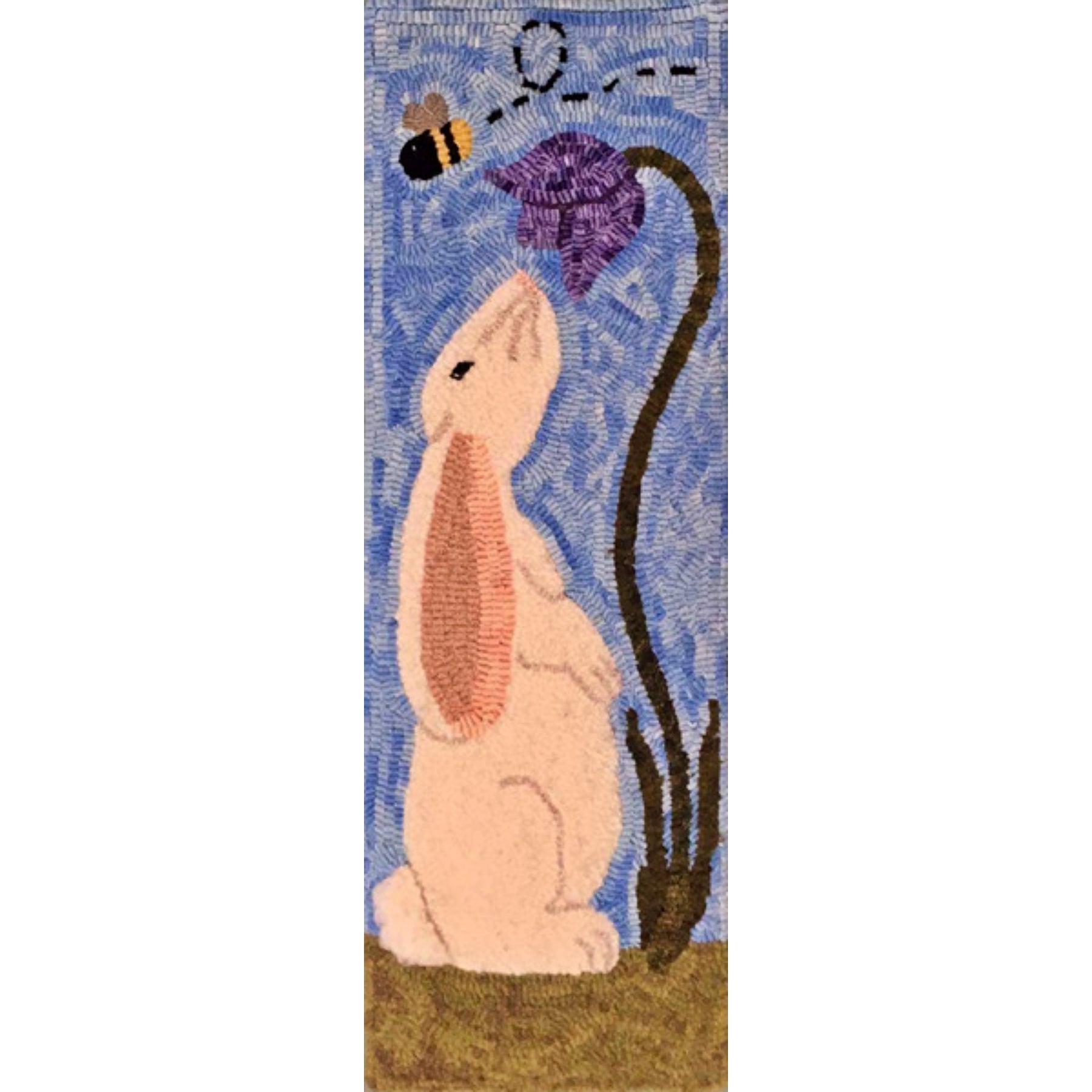 Sunny Bunny with Tulip, rug hooked by Paula Buchanan Russell