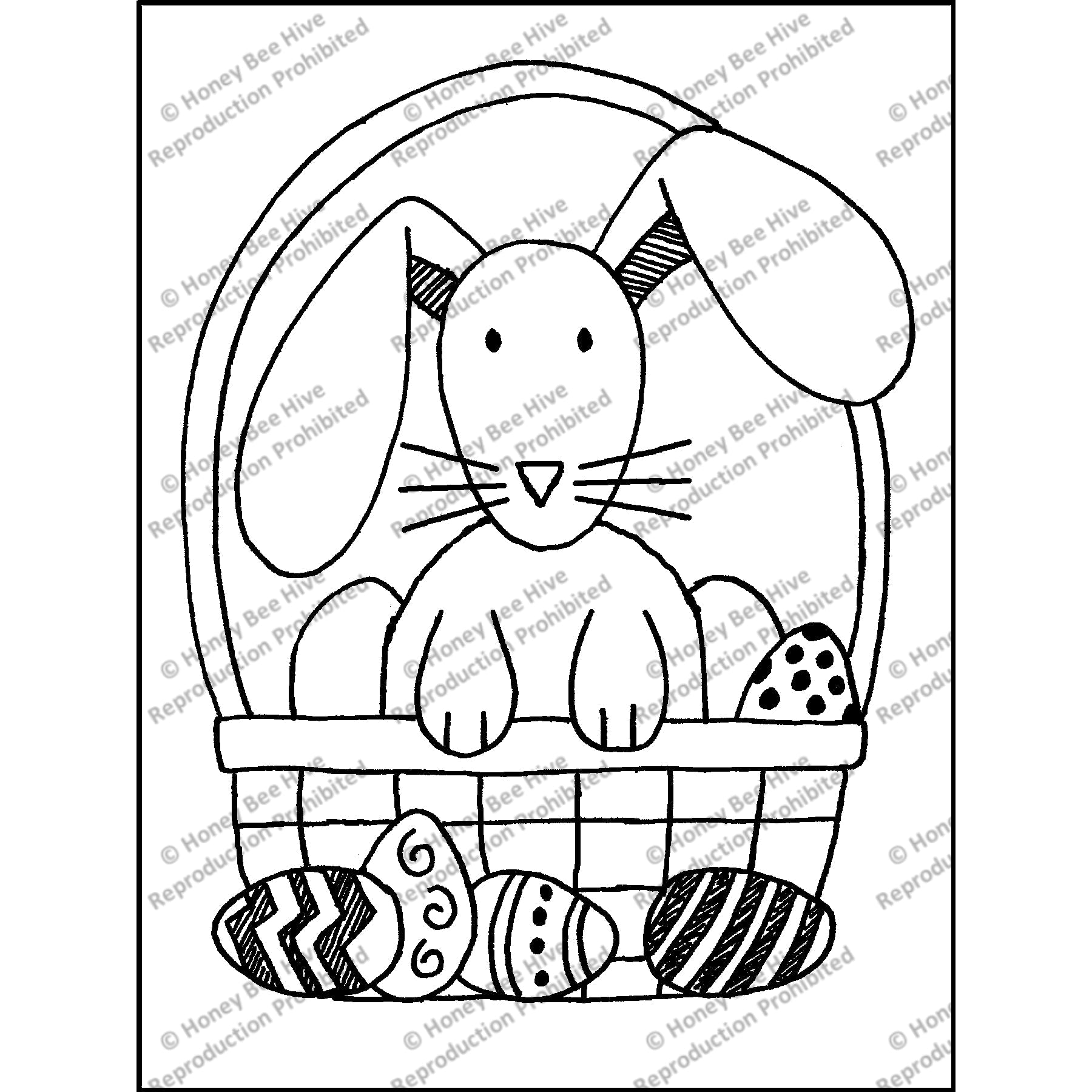 Easter Basket Bunny, rug hooking pattern
