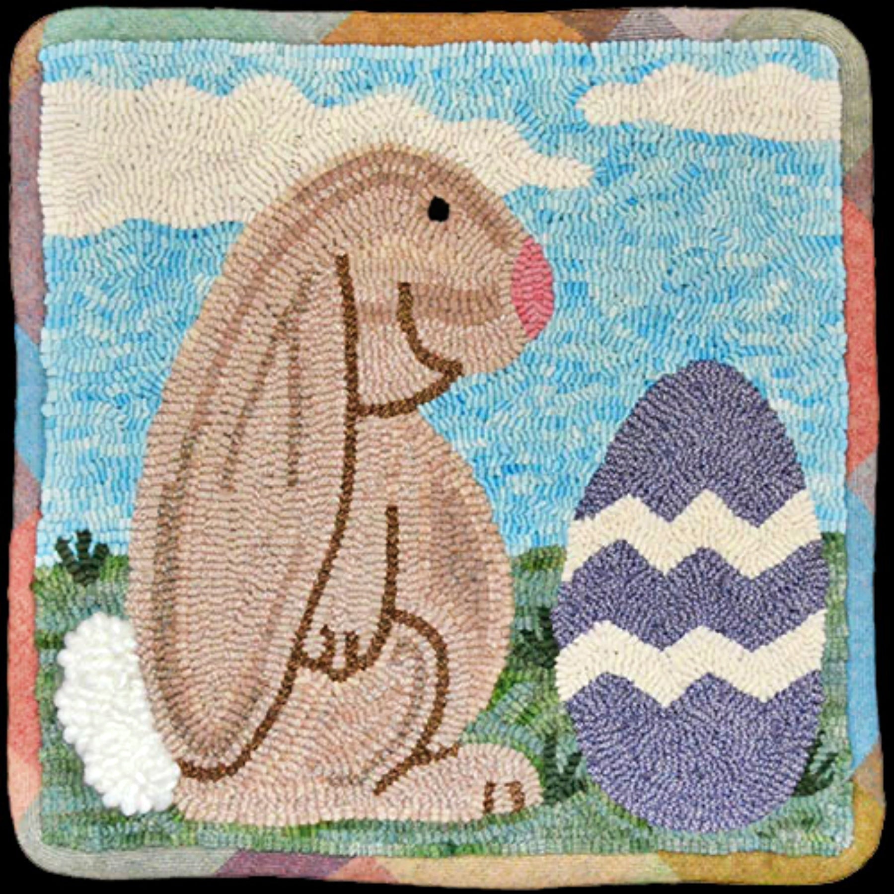 Leroy the Lop-Eared Bunny, rug hooked by Christa Bowling