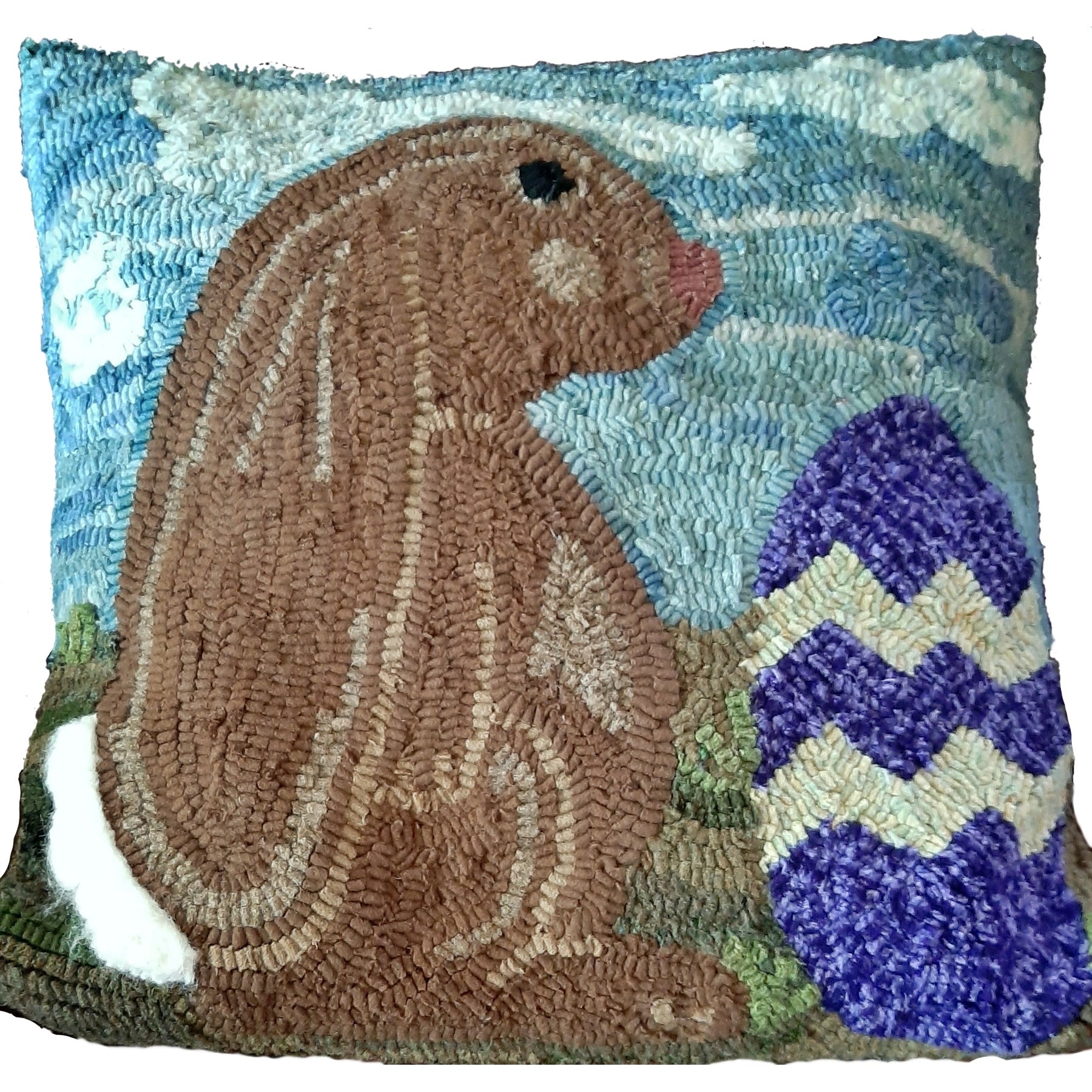 Leroy the Lop-Eared Bunny, rug hooked by Melissa Burger