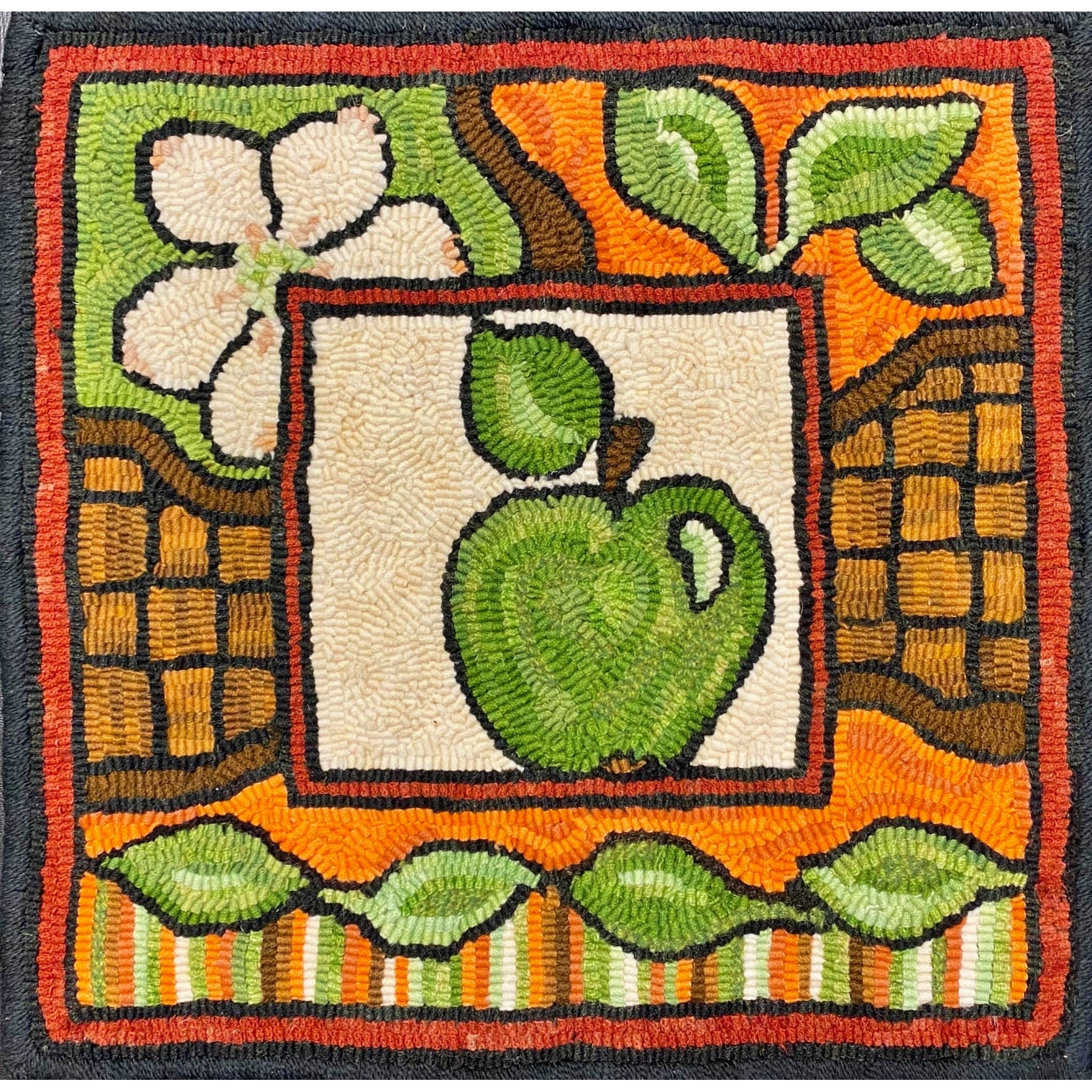 Apple Basket, rug hooked by Linda Powell