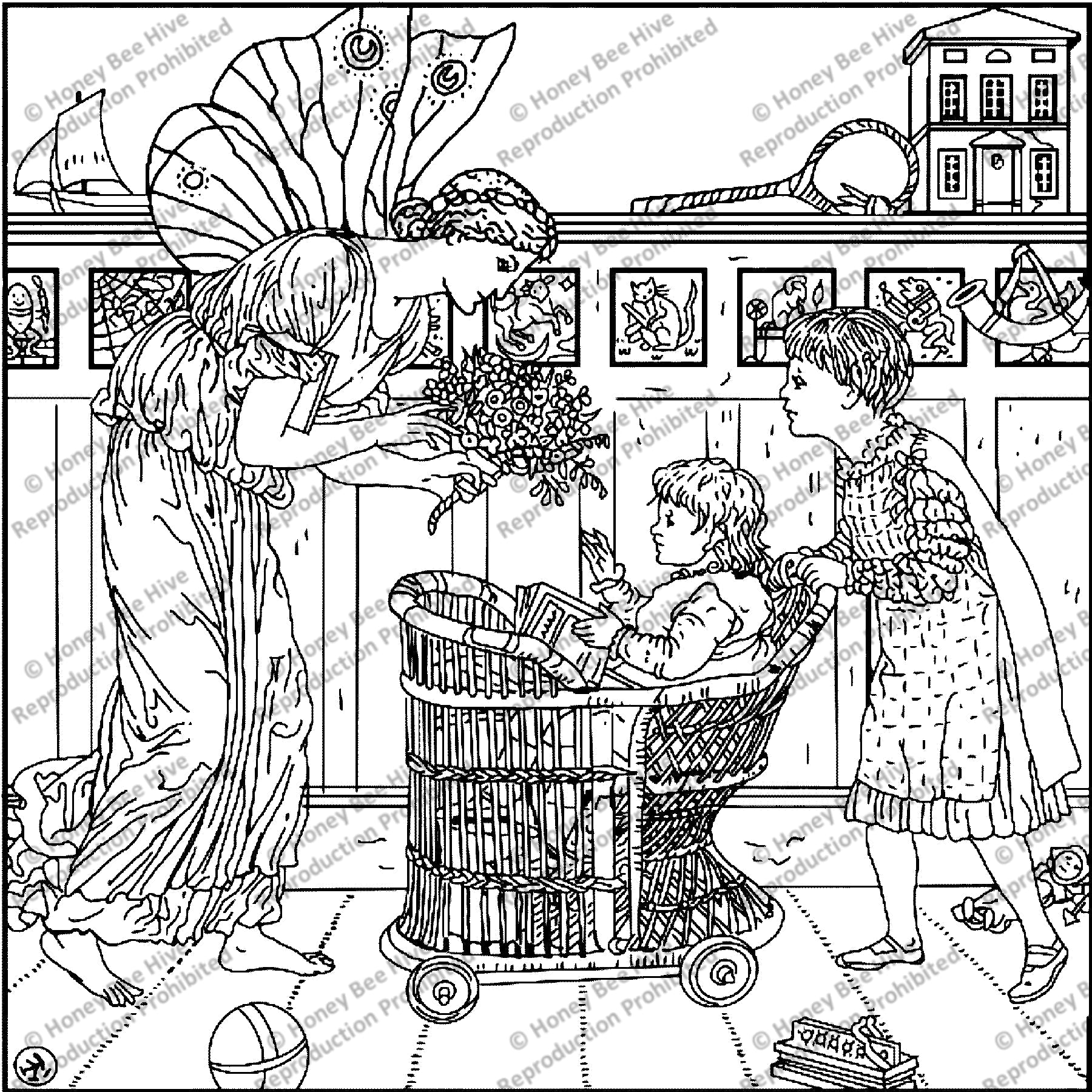 The Bouquet, ill. Walter Crane, 1878, rug hooking pattern