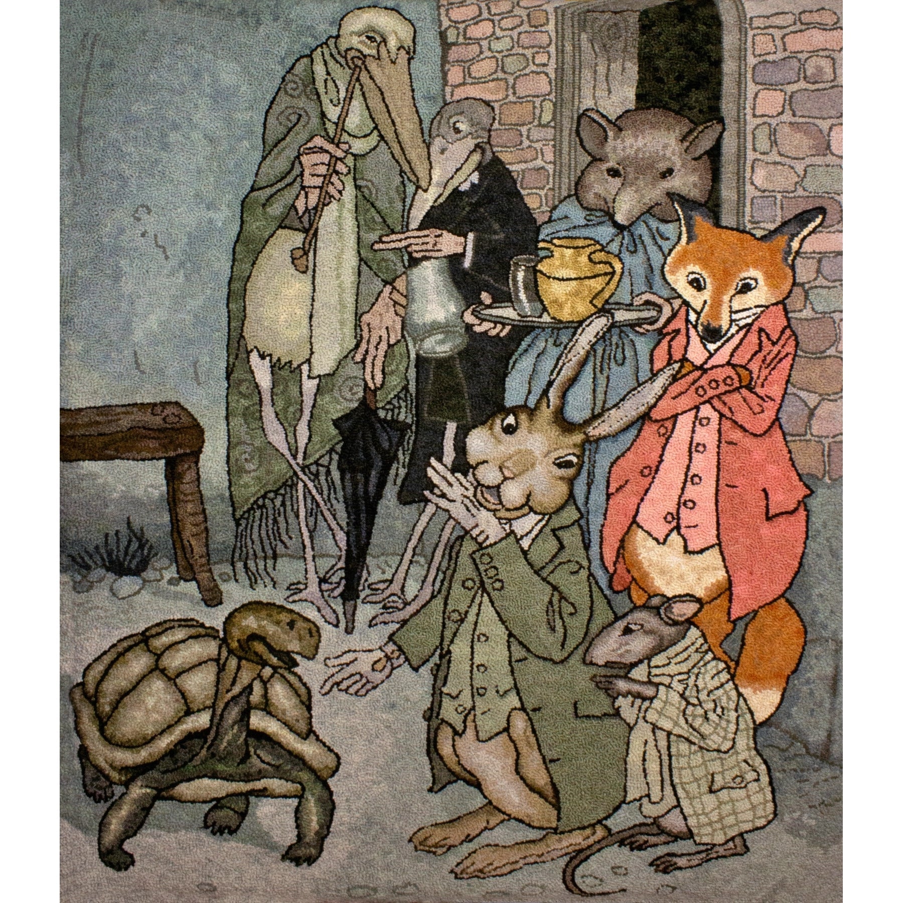 The Tortoise and the Hare, ill. Arthur Rackham, 1912, rug hooked by Susan Nash