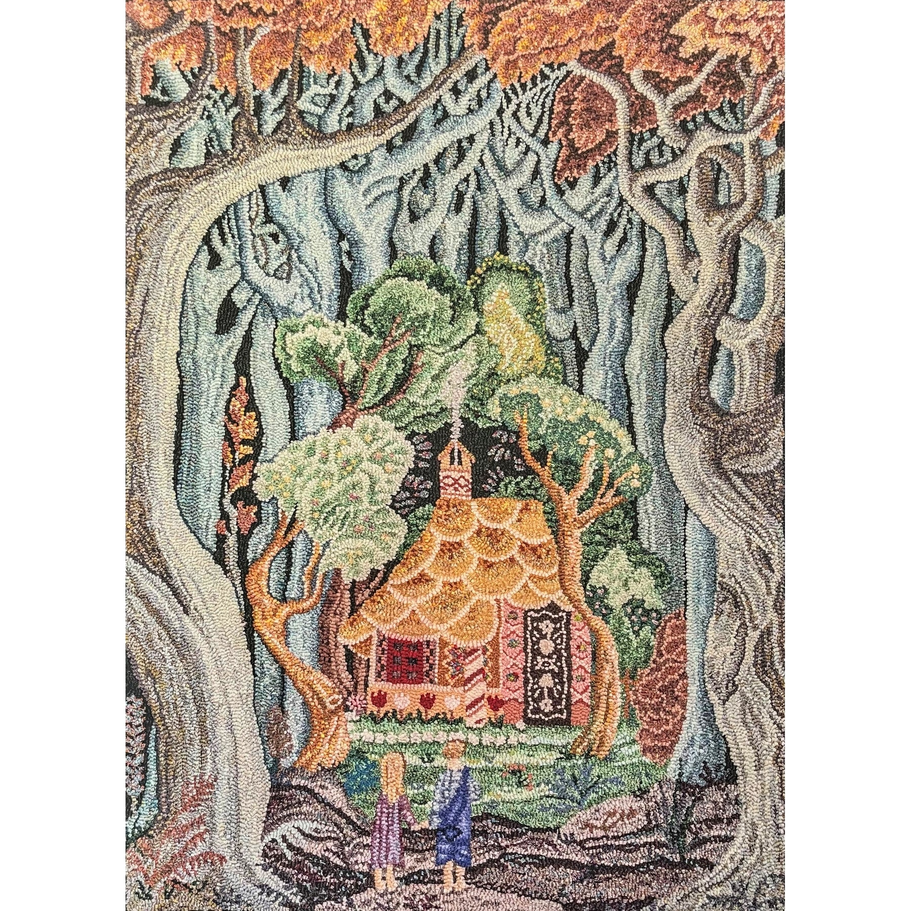 Hansel and Gretel Cottage, ill. Kay Nielsen, 1922, rug hooked by Kyoko Okamura