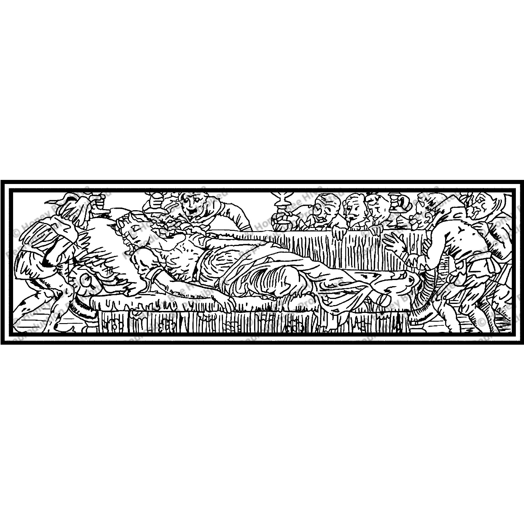 Snow White and the Seven Dwarfs, ill. Walter Crane, 1866, rug hooking pattern