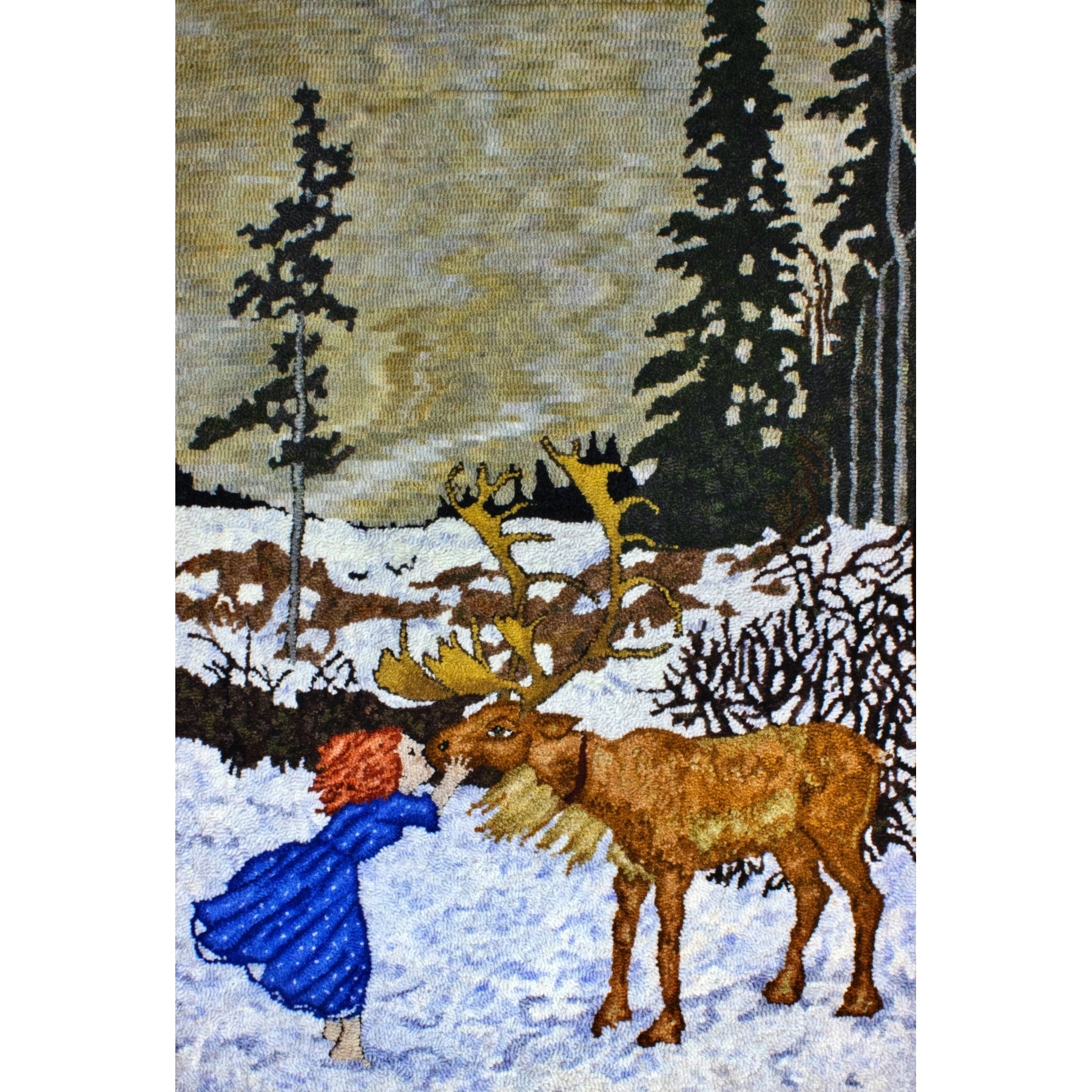 Gerda and the Reindeer, ill. Edmund Dulac, 1911, rug hooked by Suzanne White