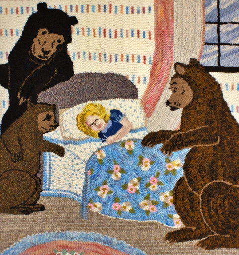 Goldilocks Sleeping, ill. Margaret Evans Price, 1911, rug hooked by Anita Bahls