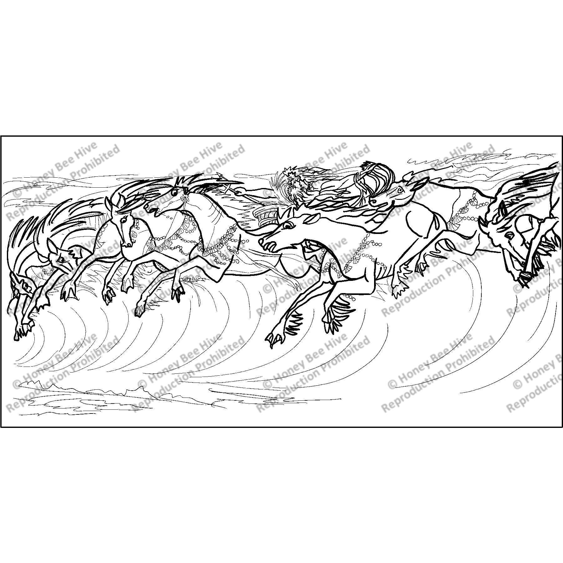 Neptune's Horses, ill. Walter Crane, 1910, rug hooking pattern