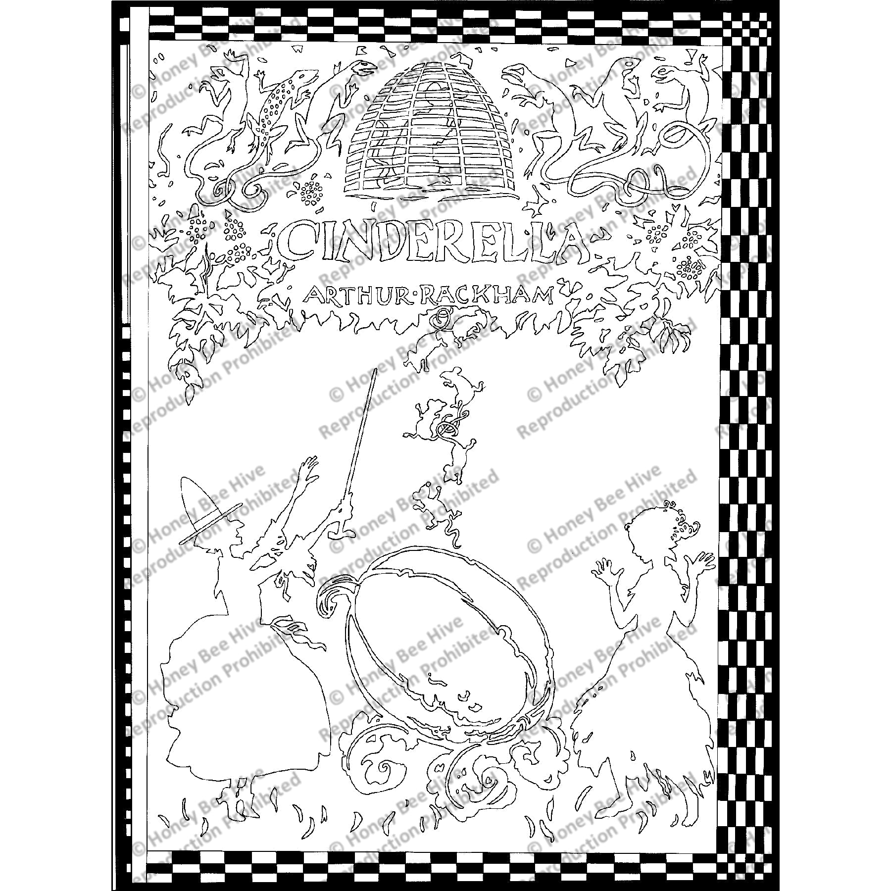 Book Cover for Cinderella, ill. Arthur Rackham, 1919, rug hooking pattern