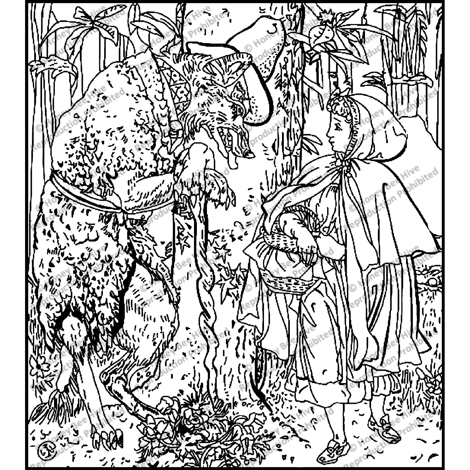 Red meets the Wolf, ill. Walter Crane, 1875, rug hooking pattern