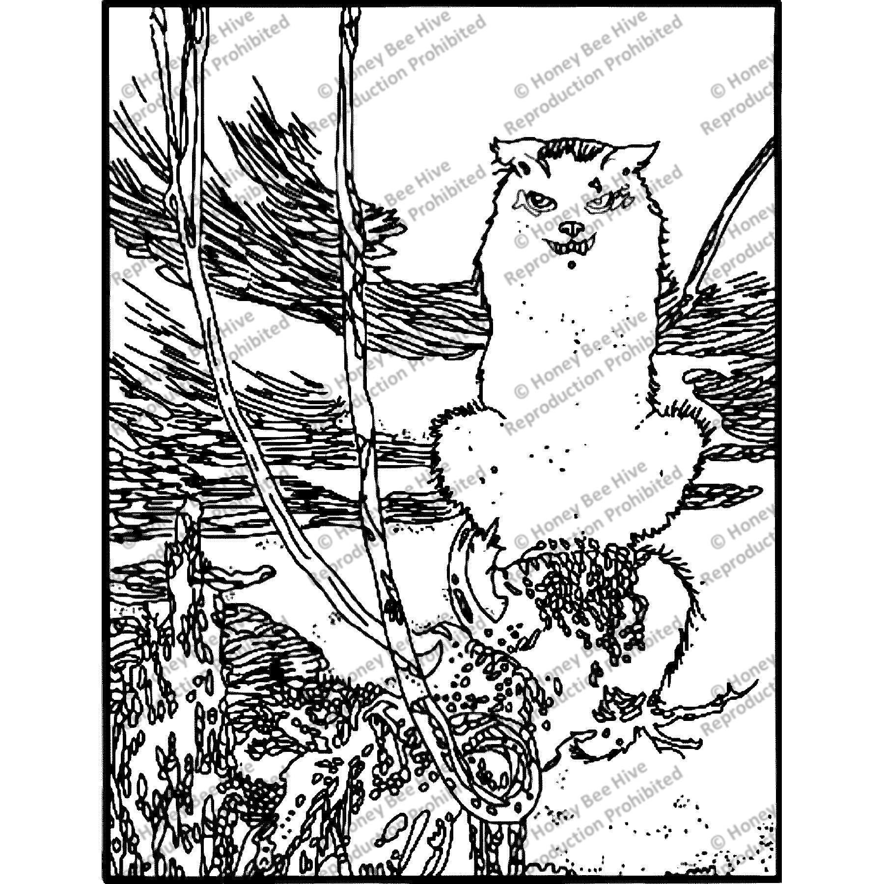 By day the witch would become a cat, ill. Arthur Rackham, 1909, rug hooking pattern