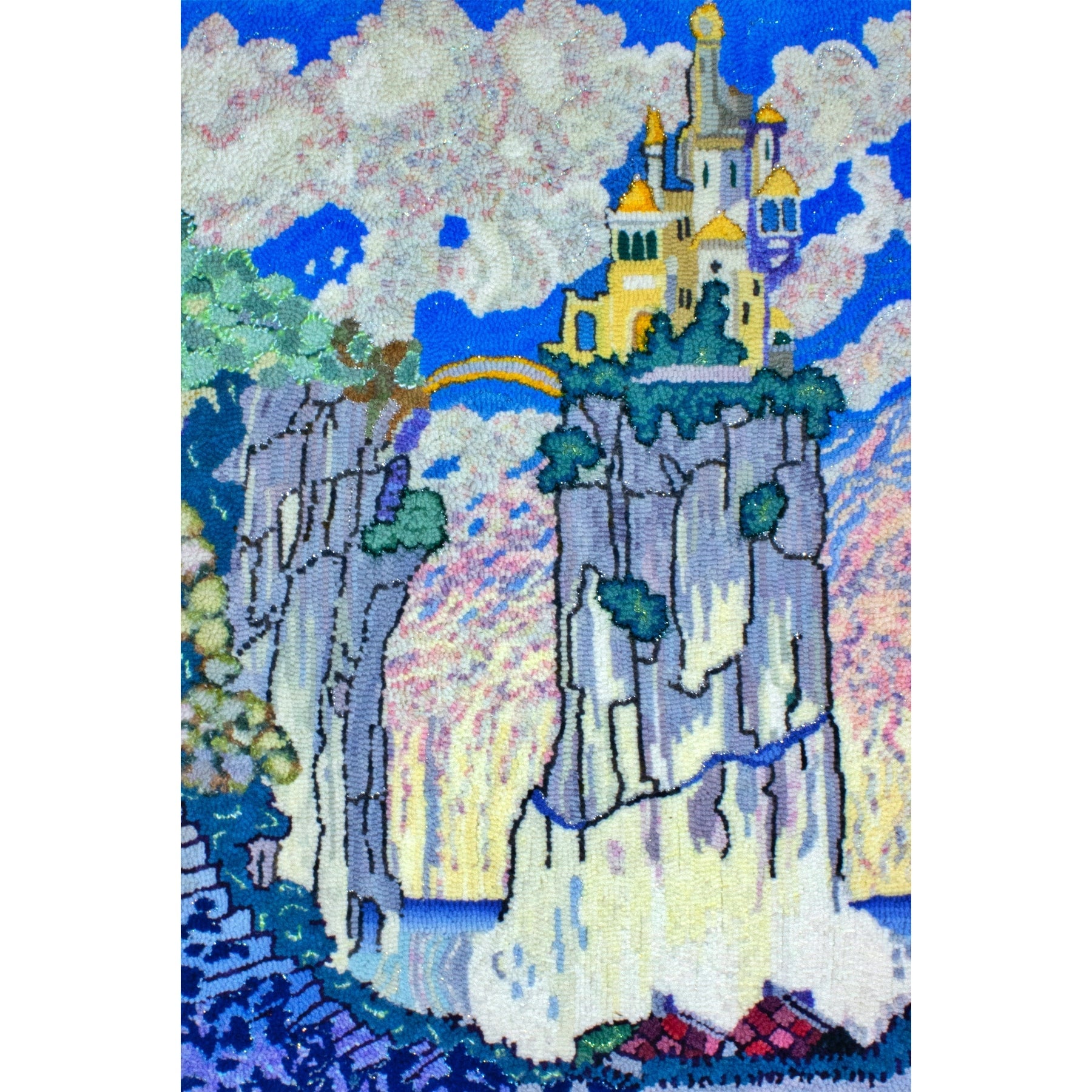The Fairy Tale Castle Neuschwanstein, rug hooked by Linda Bell