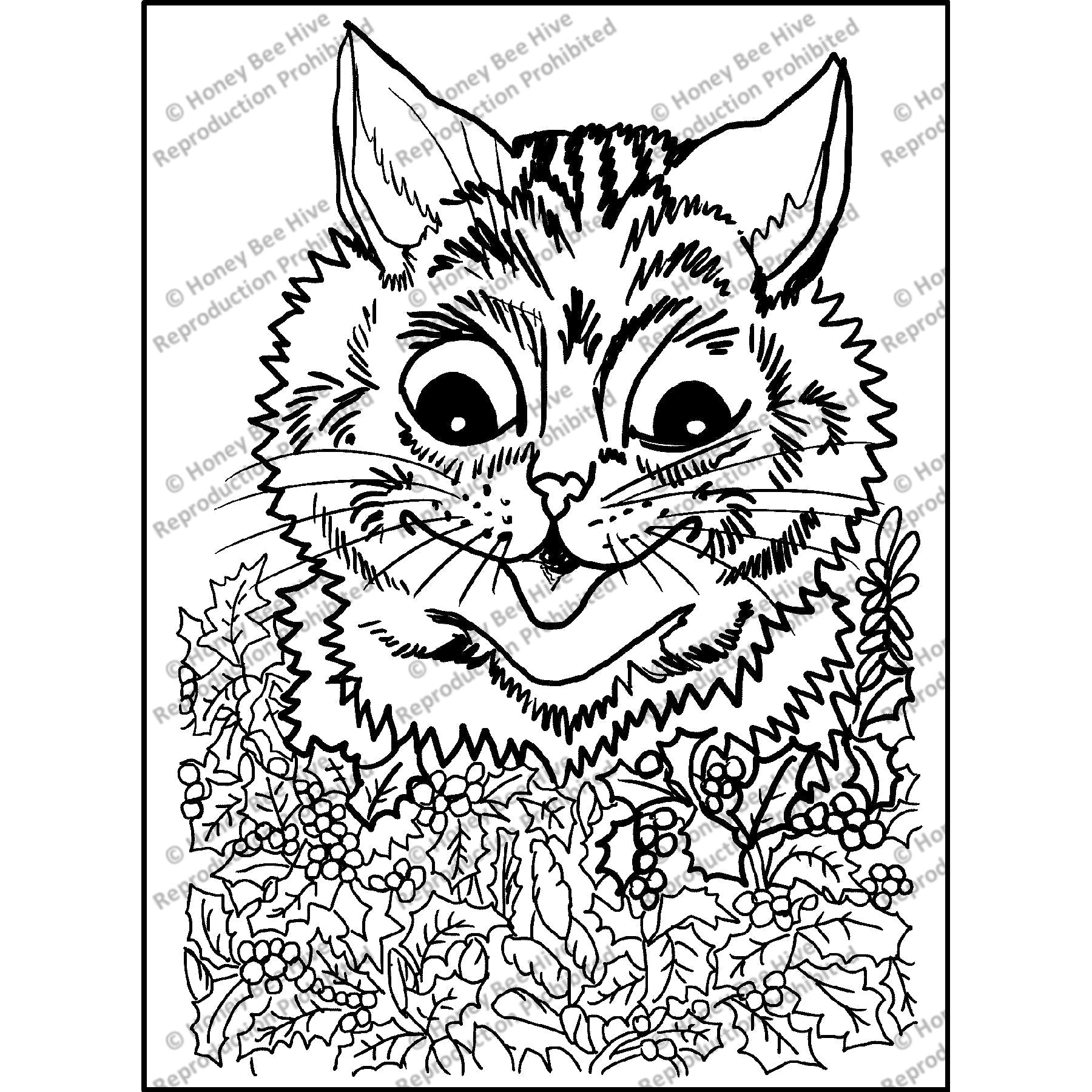 Holly Cat by Louis Wain, 1905, rug hooking pattern