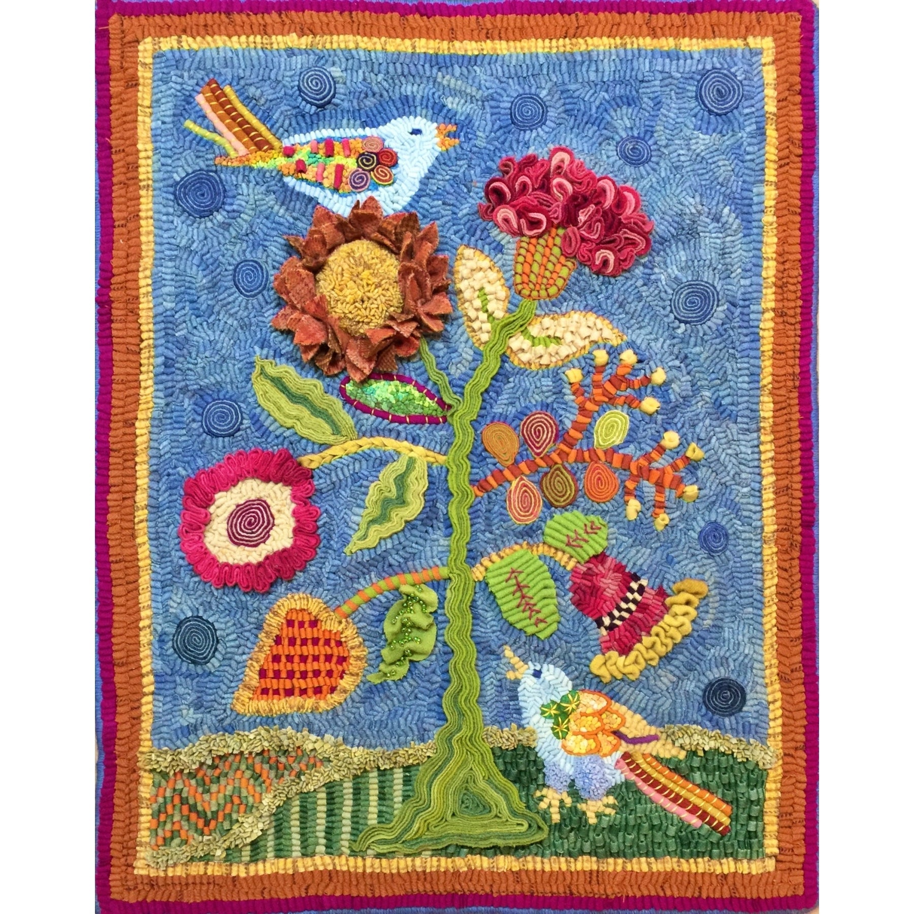 Fanciful Tree of Life, rug hooked by Martha Lowry