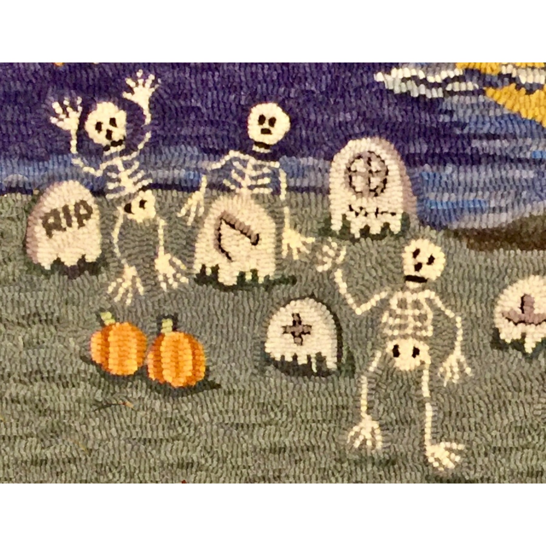 9 Jacks - Skeletons, rug hooked by Martha Lowry