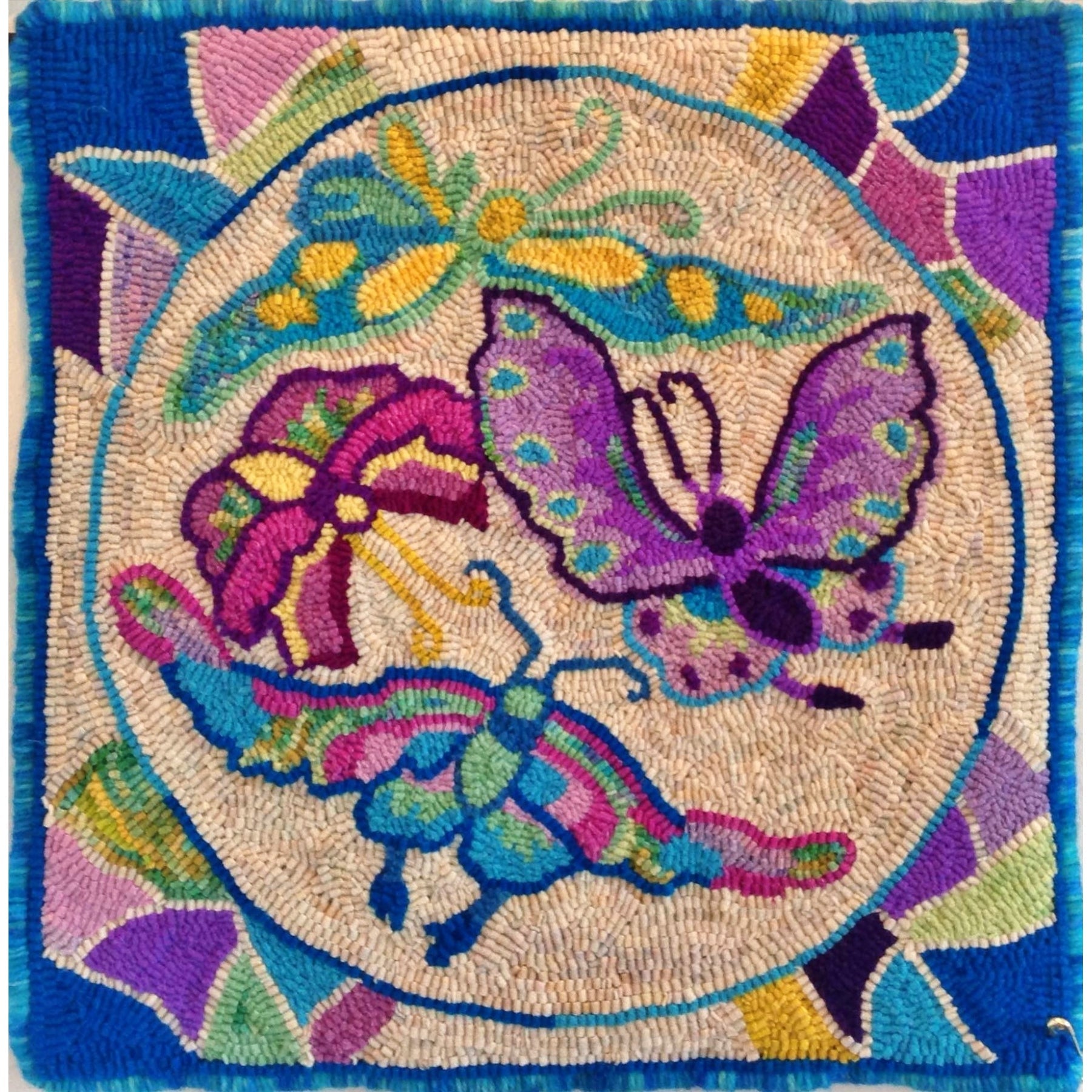 Oriental Butterflies, rug hooked by Vicky Germroth