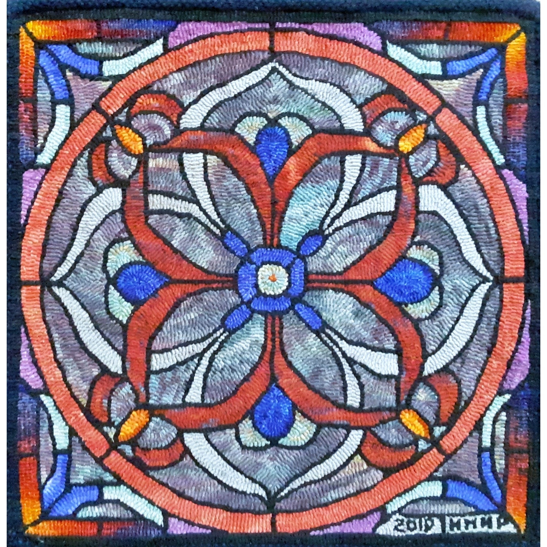 Stained Glass Mosaic, rug hooked by Helen Mar Parkin