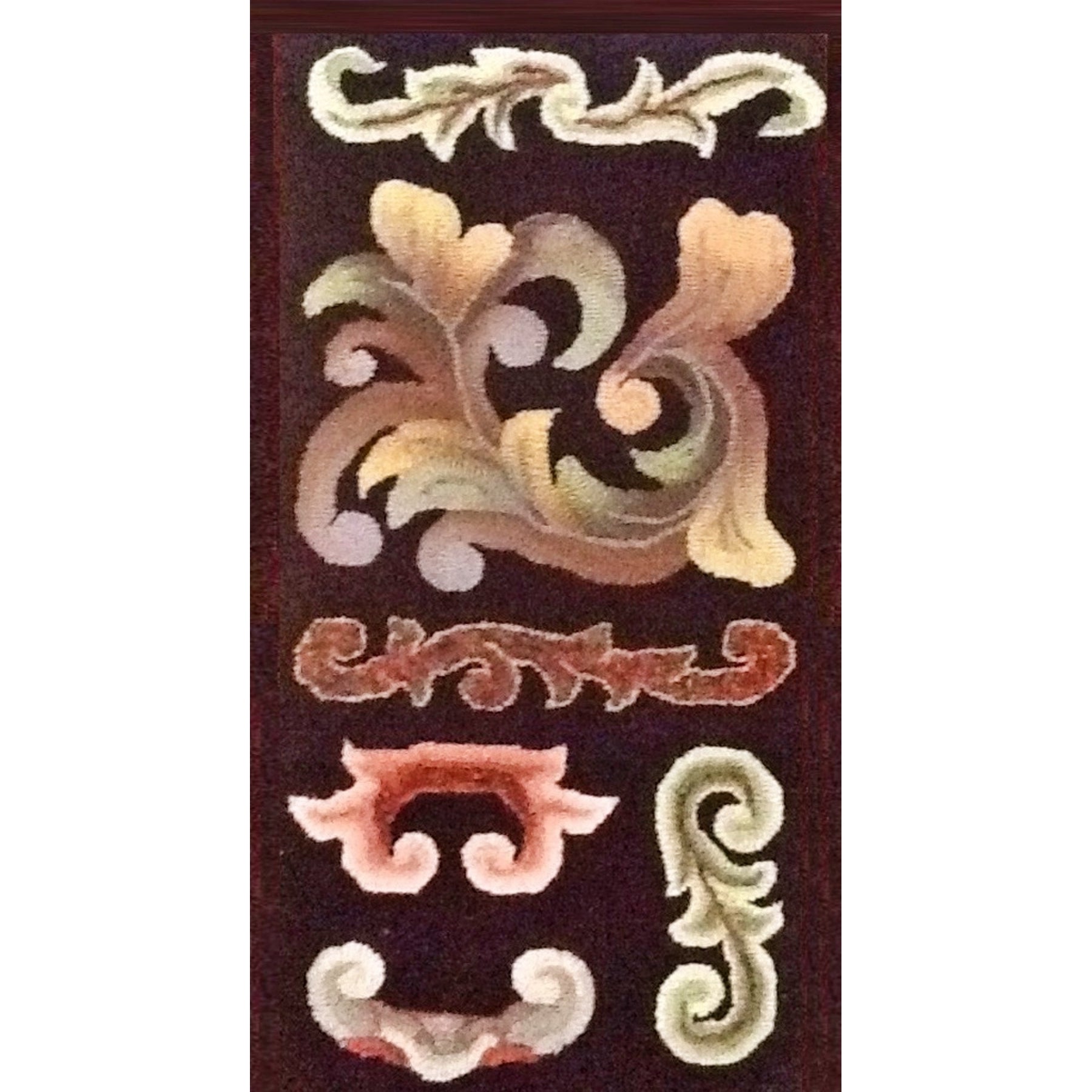 Scroll Sampler, rug hooked by Louise Hulbert