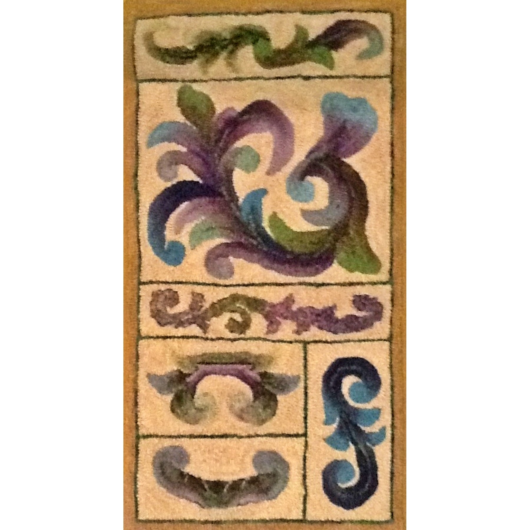 Scroll Sampler, rug hooked by Vivily Powers