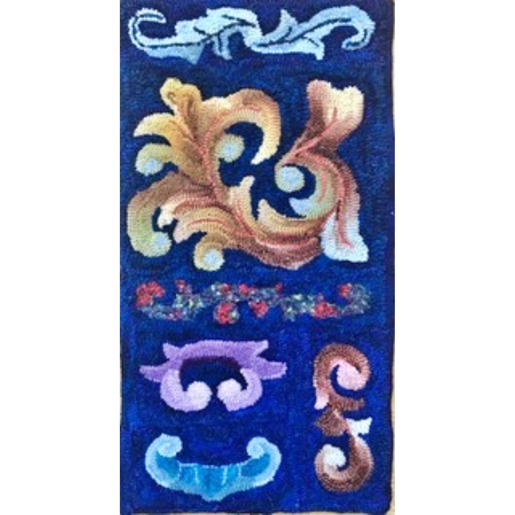Scroll Sampler, rug hooked by Vicki Rudolph
