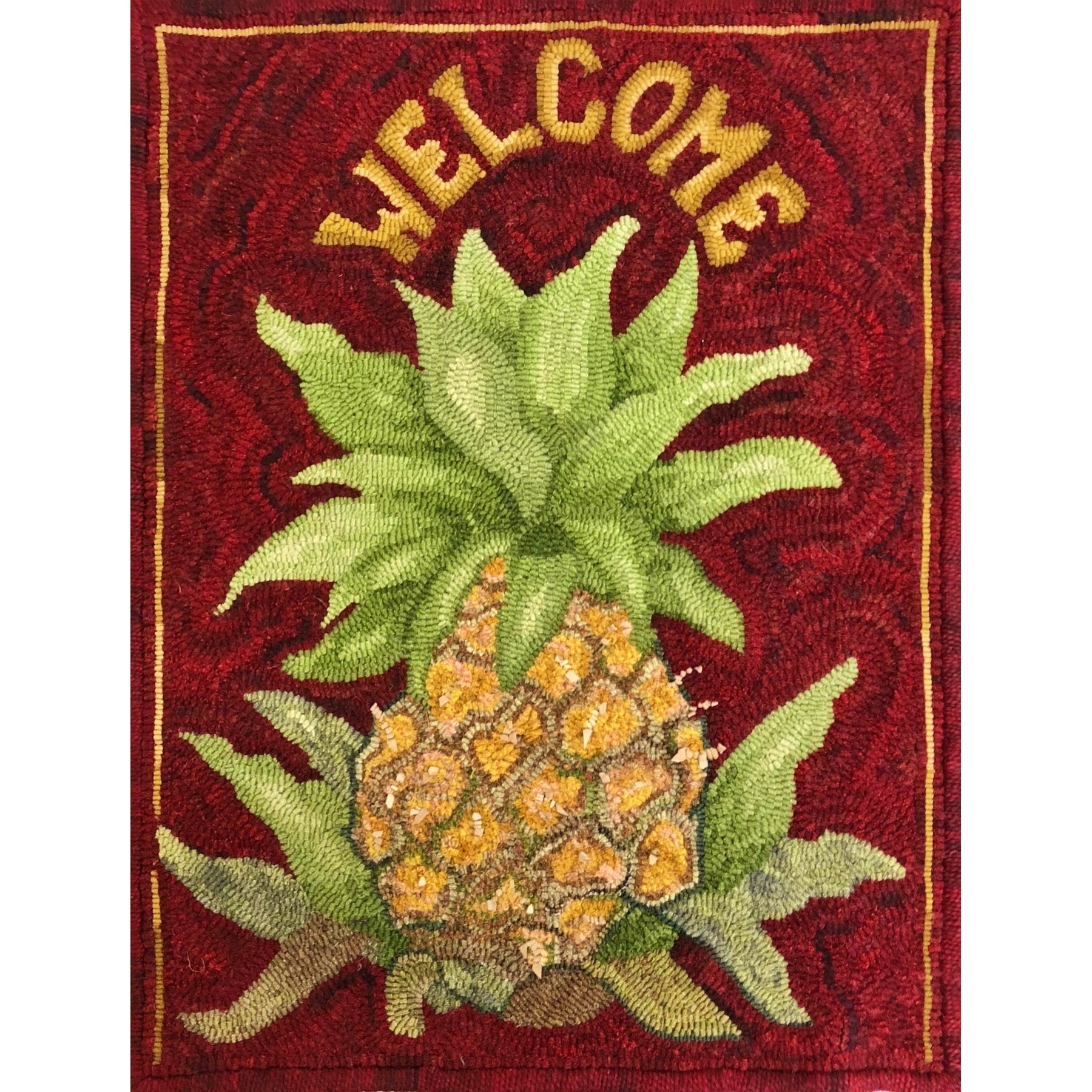 Hospitality Pineapple, rug hooked by Pat Murray