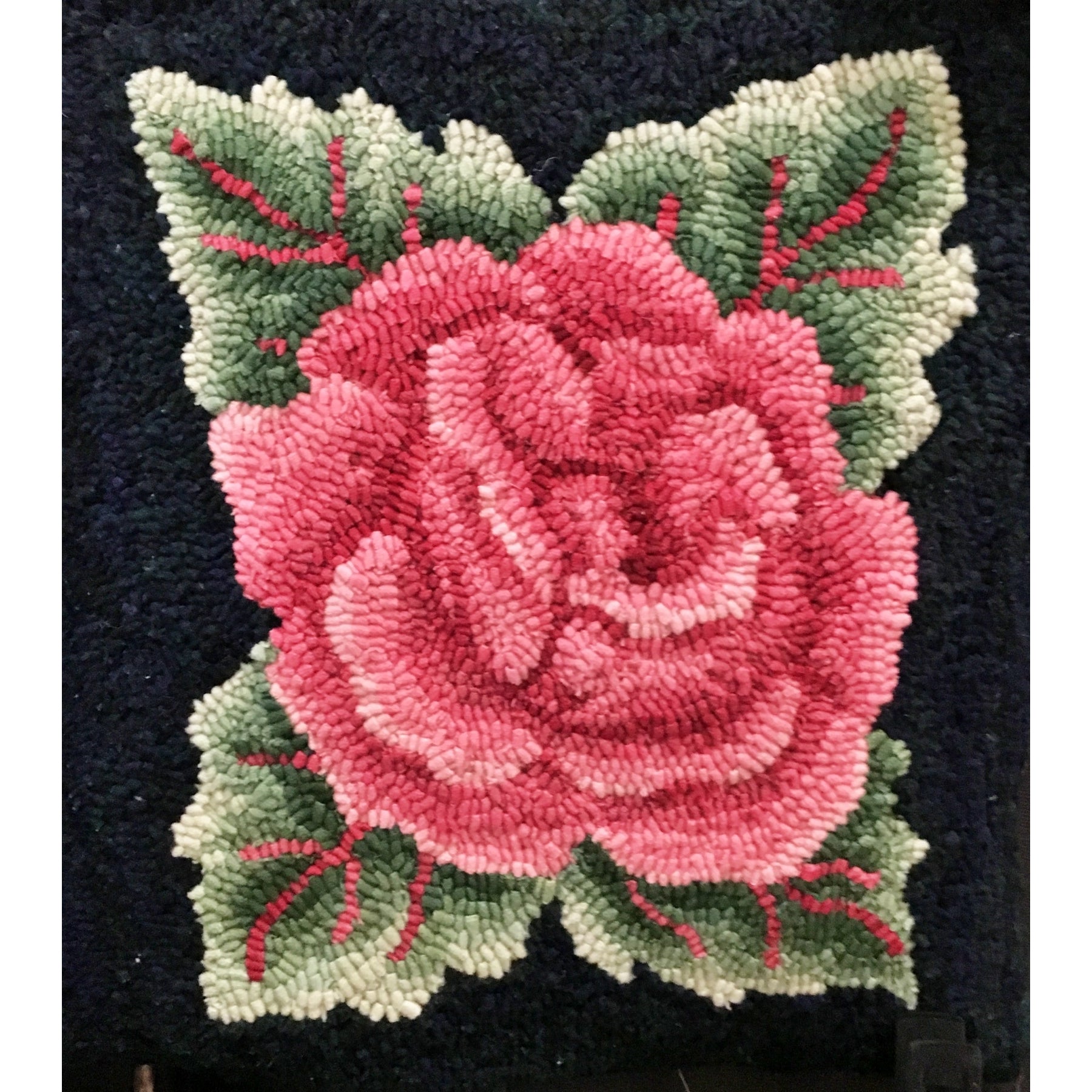 Alma's Reunion Rose, rug hooked by Alma Coia