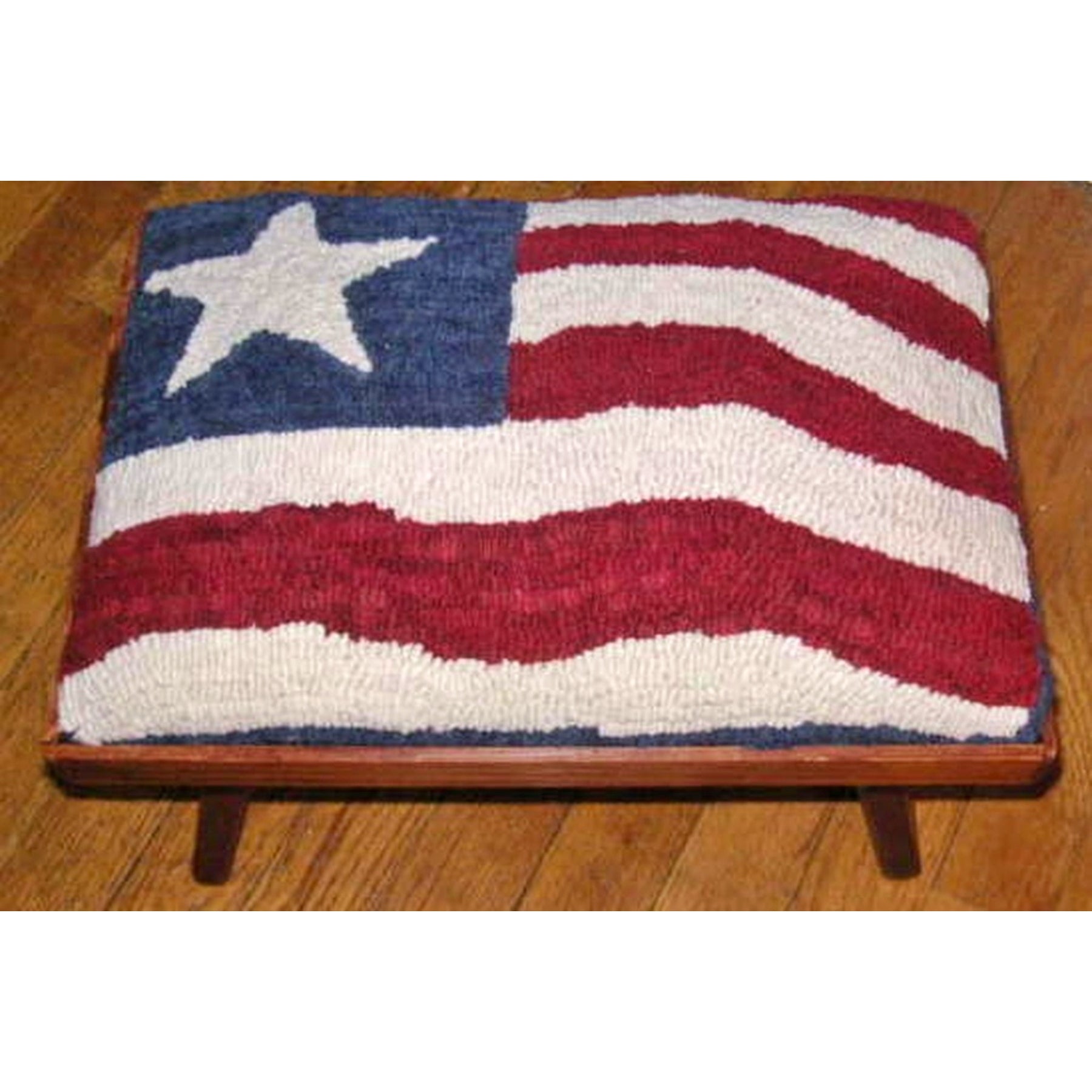 Flag - Country Footstool Pattern, rug hooked by Carolyn Cooke